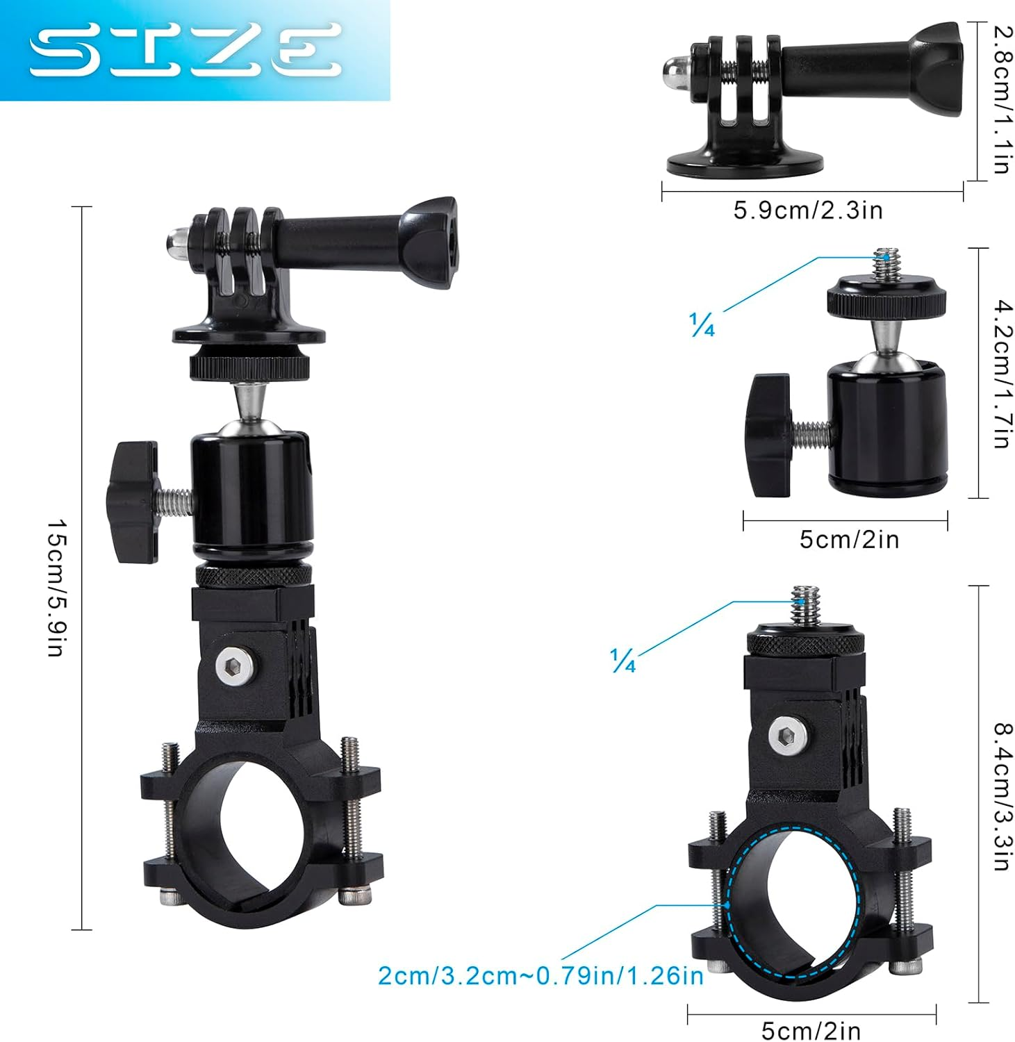 Tunejoy Handlebar Camera Mount 360&deg; Rotary Bicycle Mount Action Cameras Aluminium Motorcycle Mount Mounts for Gopro Hero 6/7/8/9/10 Osmo DJI