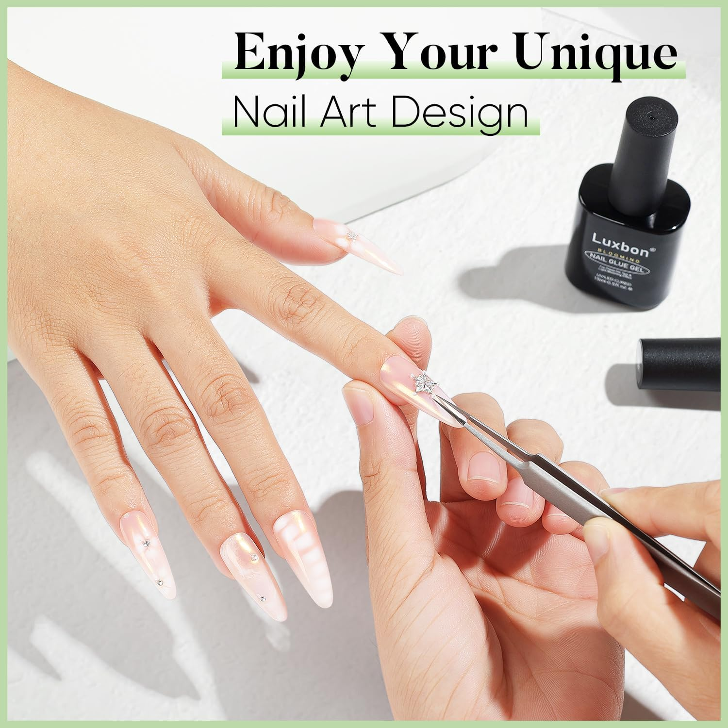 Luxbon 2X15Ml Blooming Nail Glue Gel, UV/LED Cured Gel Nail Glue Polish Blossom Gel Long Lasting for Press on Tips Fake Nails Full Cover Nails image number 3