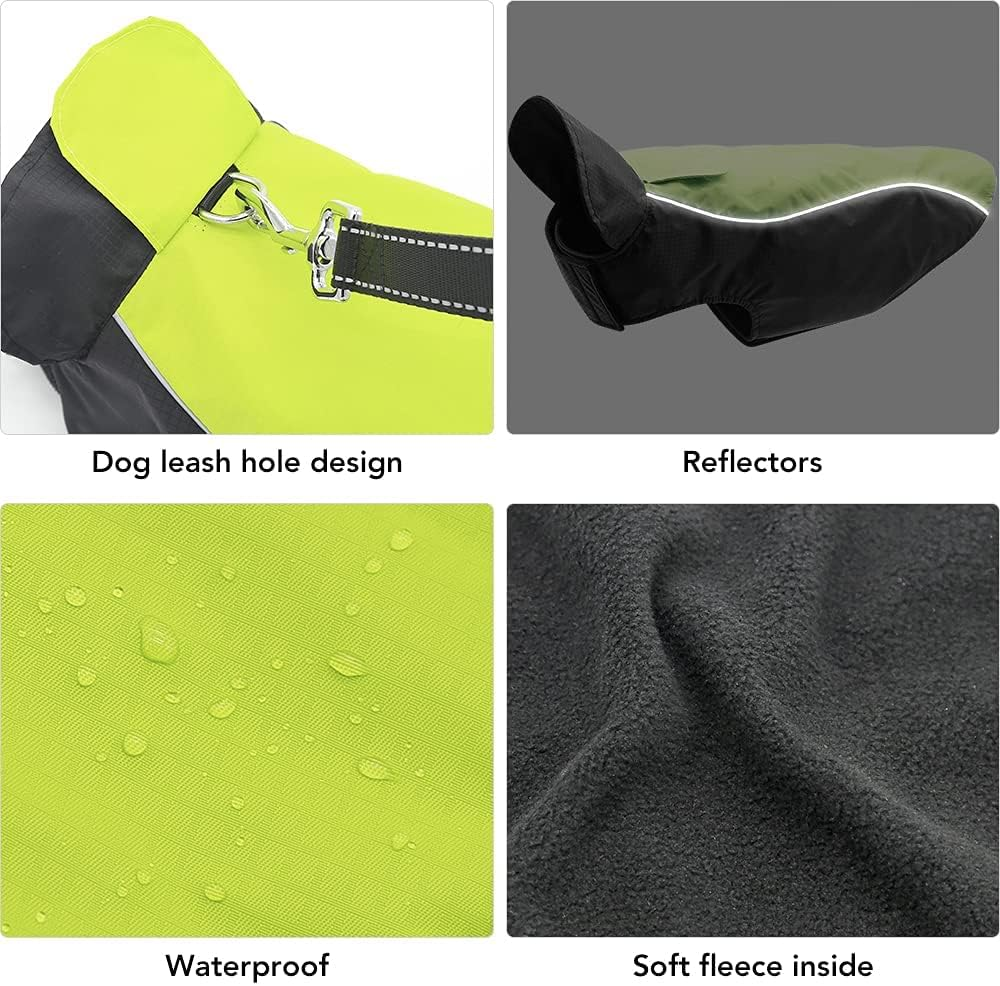 Dog Coats Waterproof-Lightweight Dogs Raincoat Adjustable Vest Reflective Pet Jacket Warm Dog Cloth (Green, X-Large) image number 1