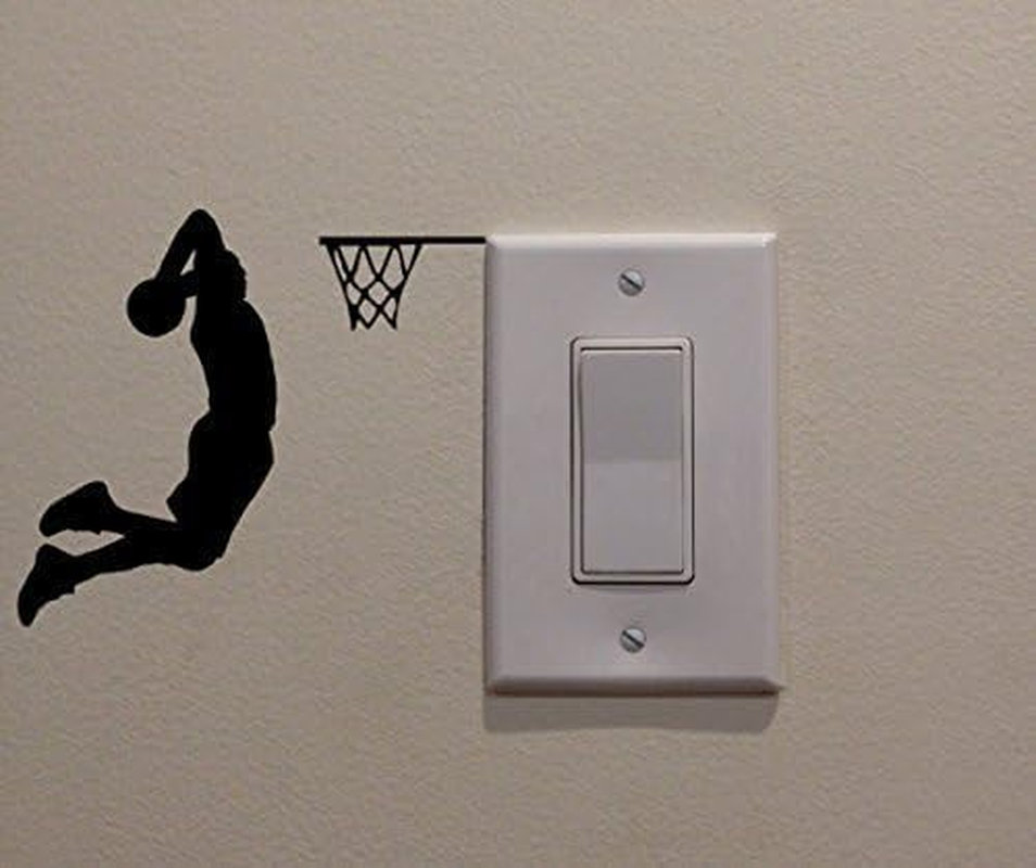 YINGKAI Two Handed Slam Dunk Basketball Player Dunking on Light Switch Decal Vinyl Wall Decal Sticker Art Living Room Carving Wall Decal Sticker for Kids Room Home Window Decoration image number 3