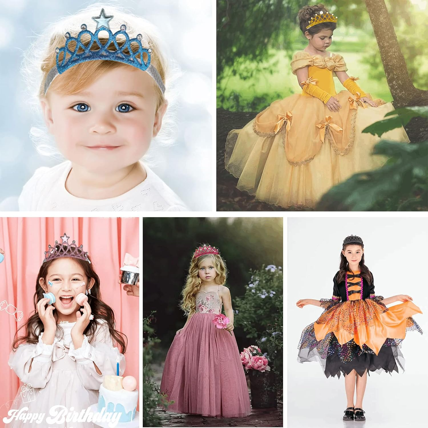 Ysmorla Pack of 6 Girls Princess Tiara Crown, Girls Crown Hair Band Kids Dress-Up Crown, Elastic Hairband Sparkling Crown Headband, Princess Tiara Set for Girls Dress-Up Party Cosplay image number 3