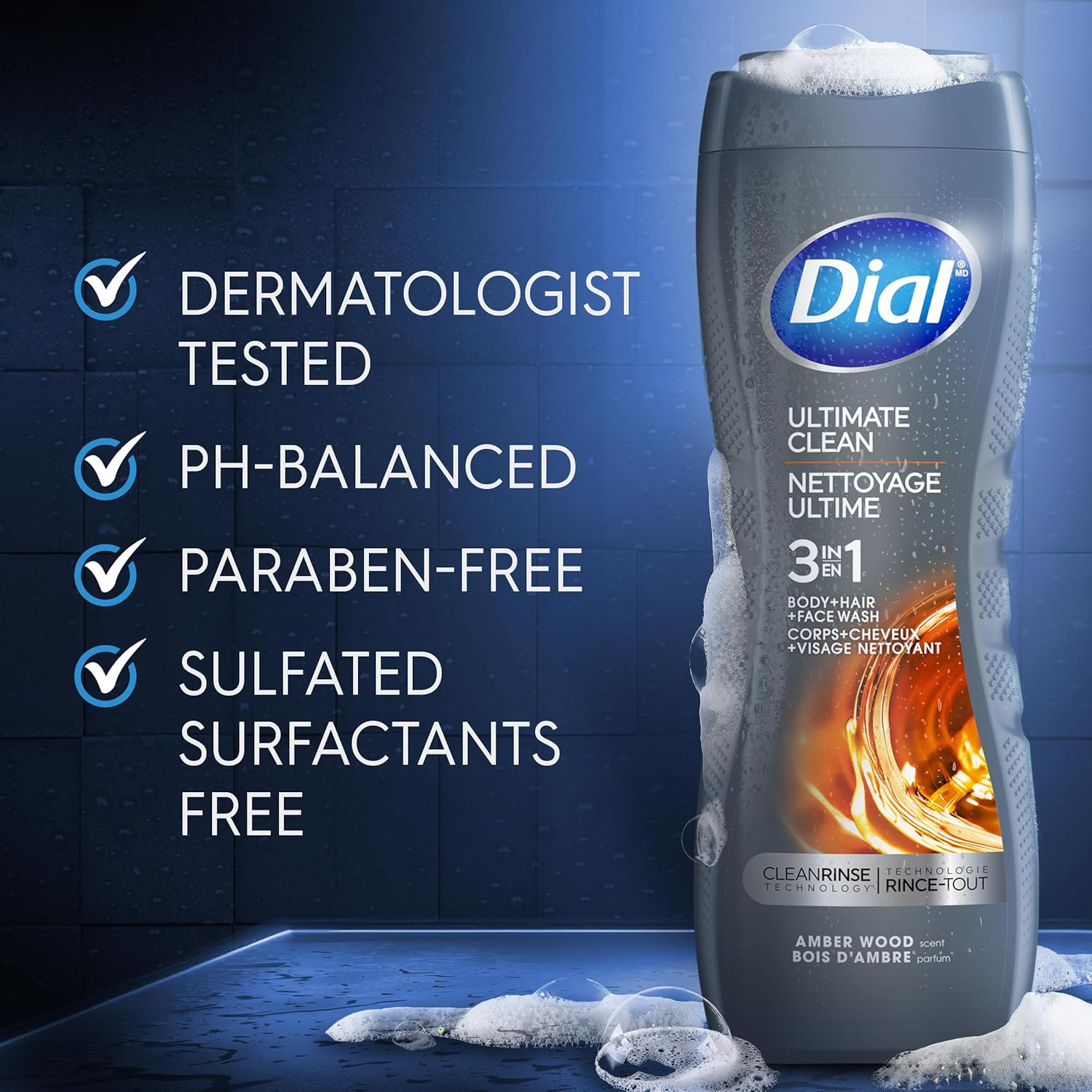 Dial for Men Hair + Body Wash, Ultimate Clean with Clean Rinsing Technology, 16 Fluid Ounces image number 6