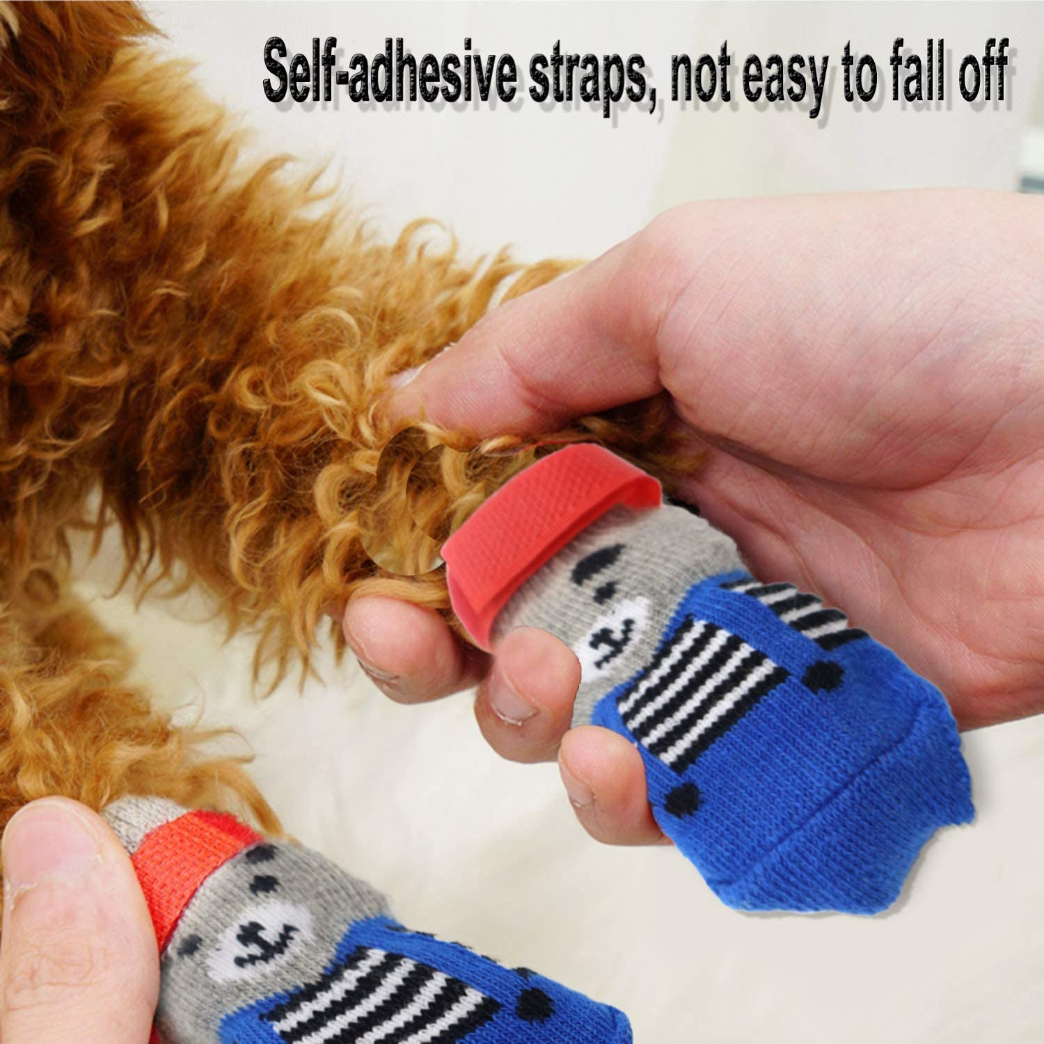 4 Pairs Anti-Slip Dog Socks&Cat Socks with Rubber Reinforcement and 8 Small Straps, Pet Paw Protector for Hardwood Floors, Indoor Wear Style 2(S)