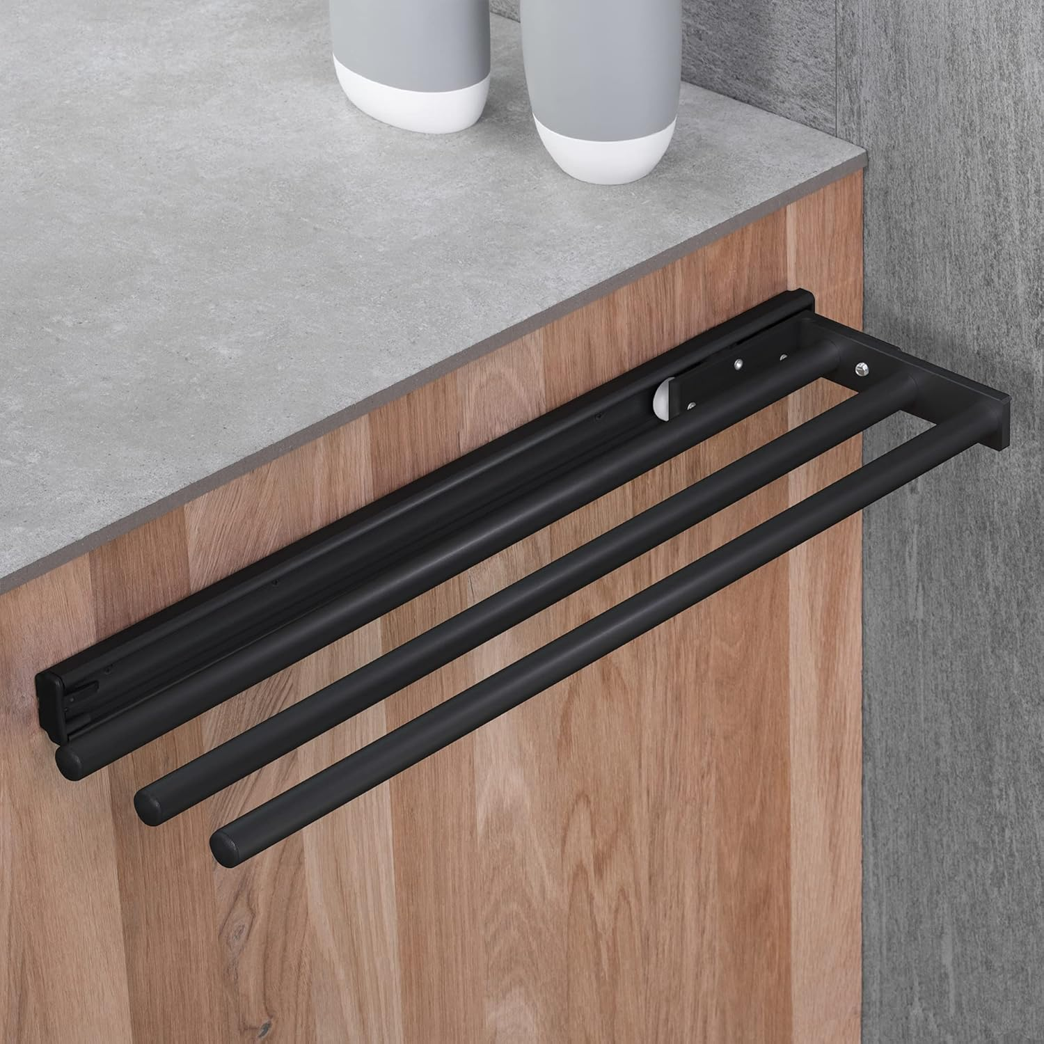 Gedotec H6008 Hand Towel Rail 3-Arm Extendible Tea Towel Holder Length 465 Mm in Black Bathroom and Kitchen Cupboard Towel Rail Swivelling 90&deg; Made in Germany image number 1