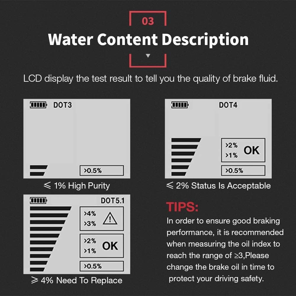 KINGBOLEN Brake Fluid Tester, Brake Fluid Diagnostic Test Tool, Hydraulic Fluid/Fluid/Oil Moisture Analyzer with LCD Screen Acoustic Alarm DOT3 DOT4 DOT5.1 Tester image number 1