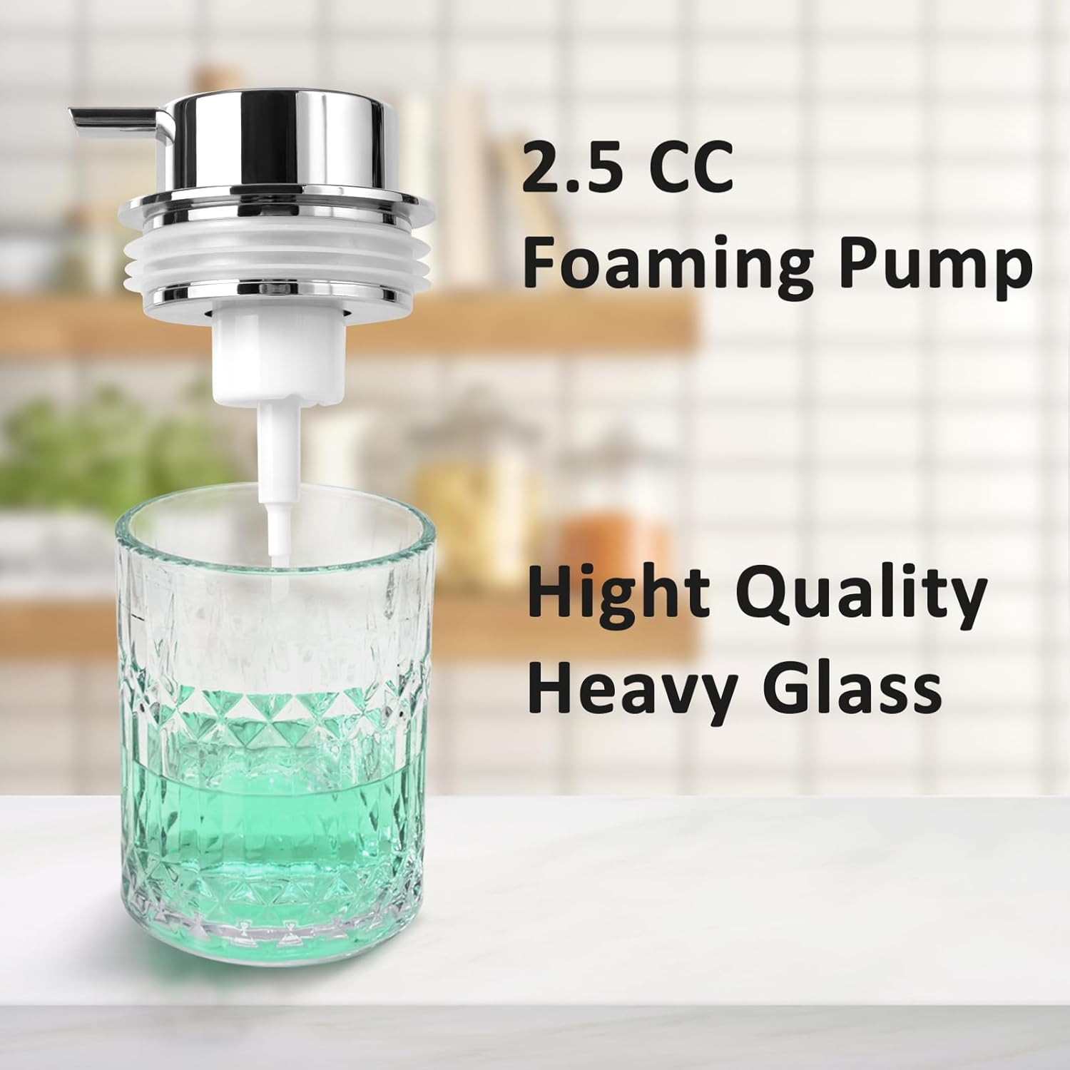 Bathroom Glass Soap Dispenser with Durable Rust-Proof Plastic Foam Pump Hand Lotion Dispenser Antislip Shampoo Kitchen 10Oz - Liquid-001-Gold image number 2