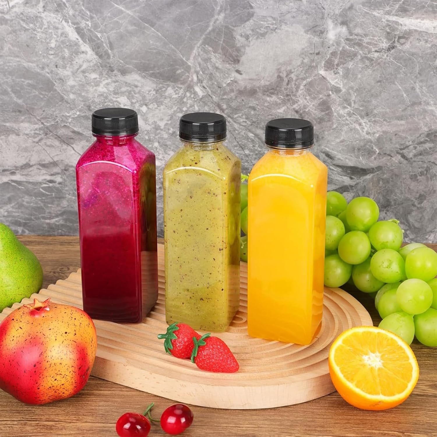 FORYUSE 15Pack 500Ml Plastic Juice Bottles with Caps Clear Reusable PET Containers for Juicing, Milk, Smoothie, Drink with Tamper Proof Lids, Labels, Bottle Brush