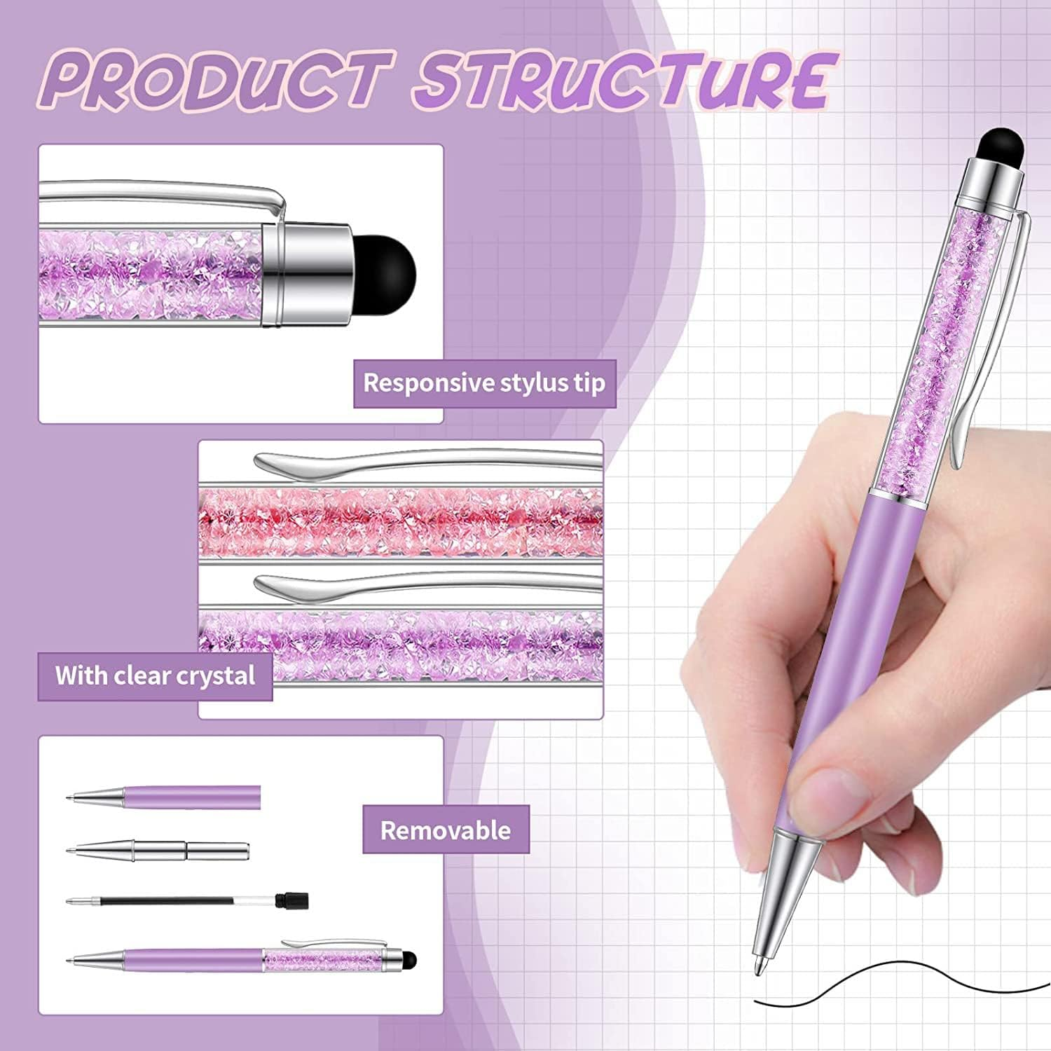 40Pcs Crystal Ballpoint Pen Bulk Shiny 2 in 1 Slim Crystal Diamond Screen Stylus Black Gel Ink Ballpoint Glitter Pen image number 5