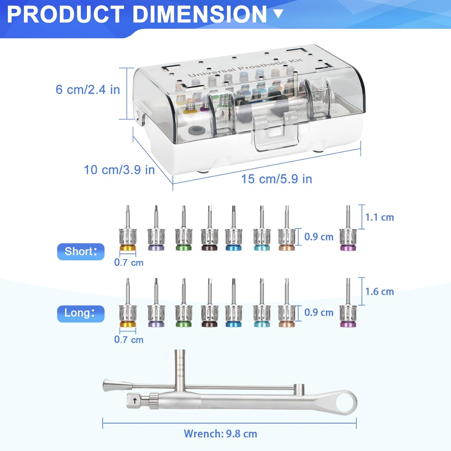 Dental Implant Torque Wrench Set Universal Prosthetic Kit Dental Implant Kit with Torque Adjustable Ratchet Screwdrivers 16Pcs, Fully Autoclavable,10-70Ncm, Secure/Disassemble Implant Restorations image number 1