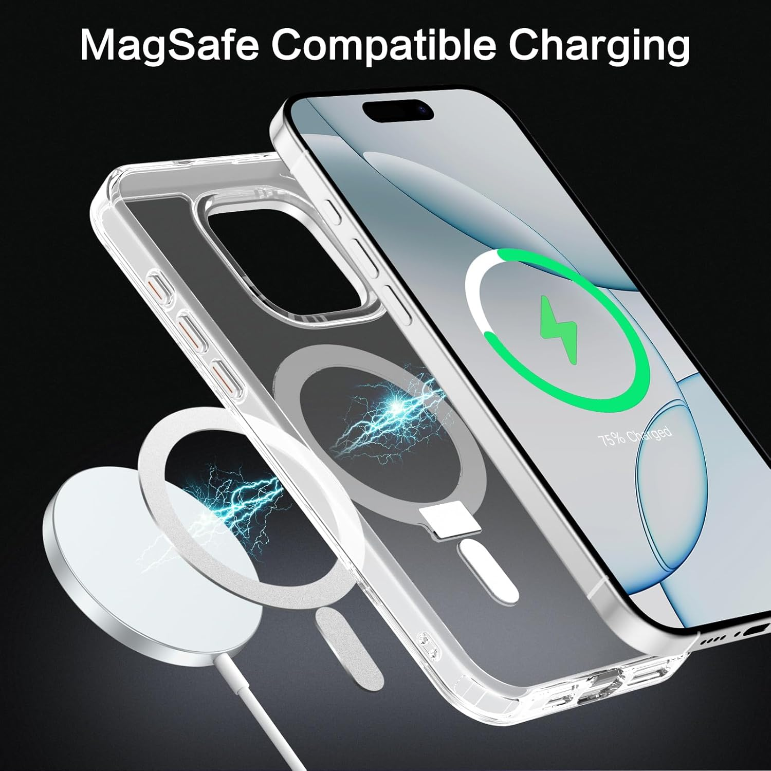 DOMAVER Magnetic for Iphone 16 Pro Max Case with 360&deg; Rotatable Ring Stand, Compatible with Magsafe, Military-Grade Drop Protection, Slim Shockproof Phone Case for Iphone 16 Pro Max 6.9", Clear image number 1