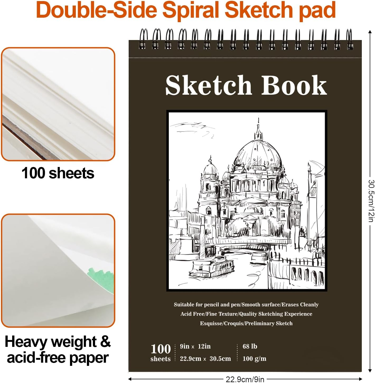 COZY CORE Spiral Bound Sketchbook, 9X12 Inch 100-Sheet (68Lb/100Gsm) Acid-Free Art Paper Pad, Drawing Painting Sketching Writing Notebook for Kids Adults Beginners Artists image number 4