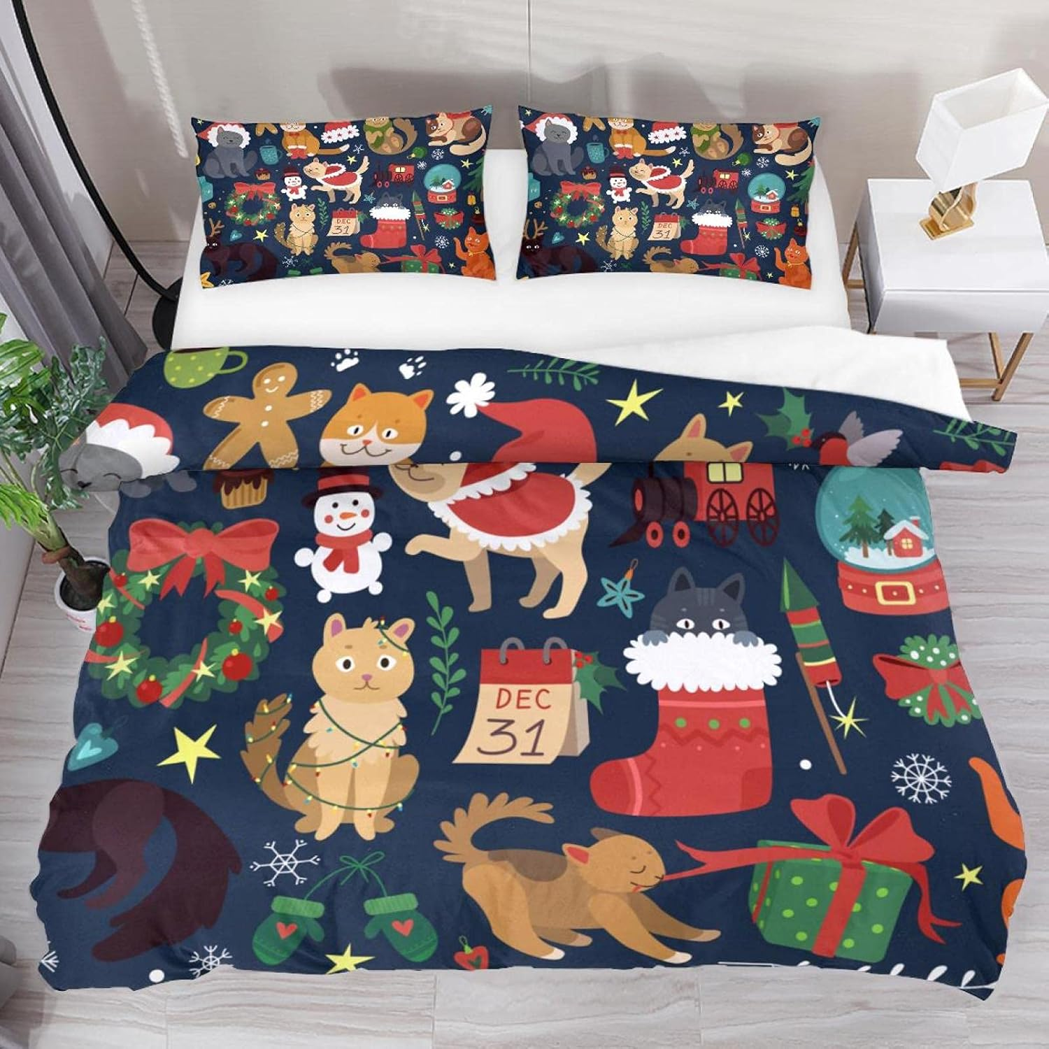 3 Pieces Polyester Duvet Cover Set,100% Natural Fabric Bedding, Boy Playing Basketball Morden Style with Zipper Closure