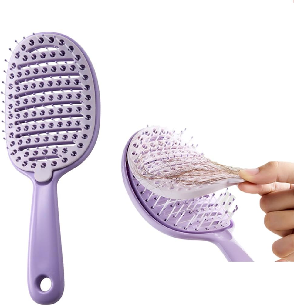 Self Cleaning Hair Brush, Easy Clean Detangling Brush, Curved Vented Detangler Brush for Faster Blow Drying for Women Men Kids, Wet & Dry Hair (White)