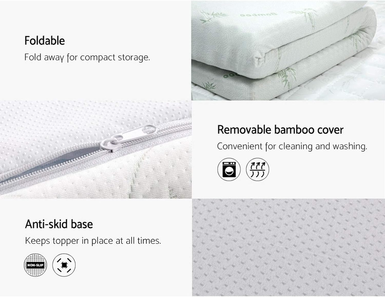 Giselle Bedding 8Cm Thick Double Memory Foam Mattress Topper, Foldable Bed Mattresses Toppers Protector Bamboo Cool Cover Sleeping Mat Home Bedroom, Removable Washable White Blue