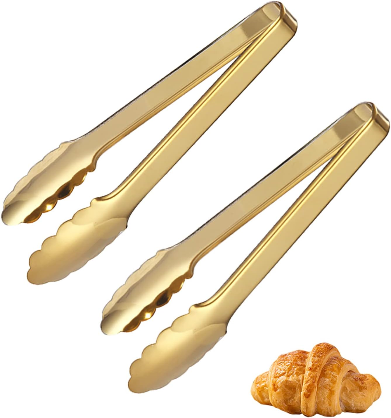 2Pcs 9 Inches Kitchen Tongs, Cooking Tongs Buffet Easy Grip Stainless Steel Serving Tongs Party Kitchen Utensils for Grilling BBQ Serving Salad Ice(Champagne Gold 2Pcs) image number 4