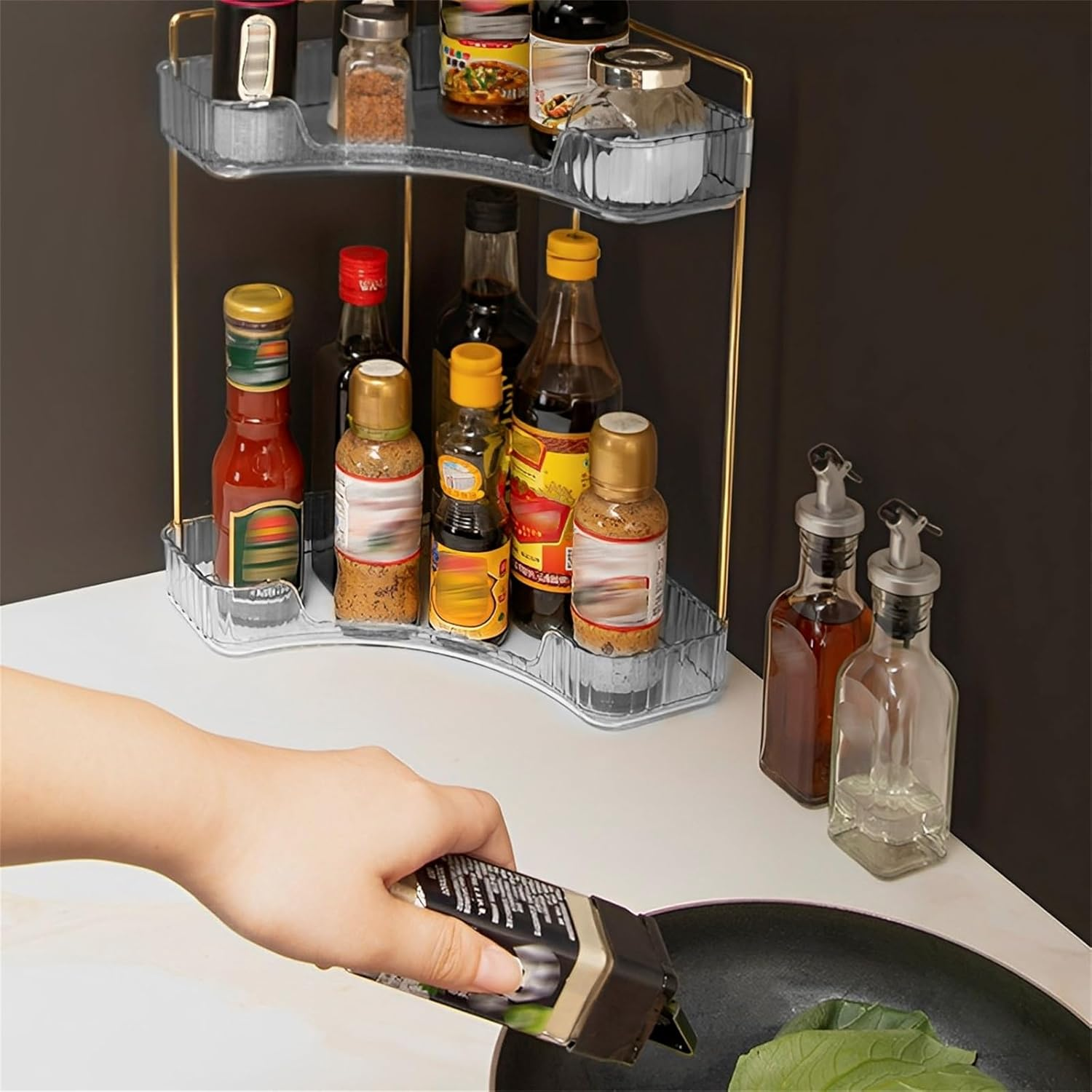 Corner Bathroom Countertop Organizer, Corner Counter Organizer, Cosmetic Storage Rack for Kitchen and Bathroom image number 5