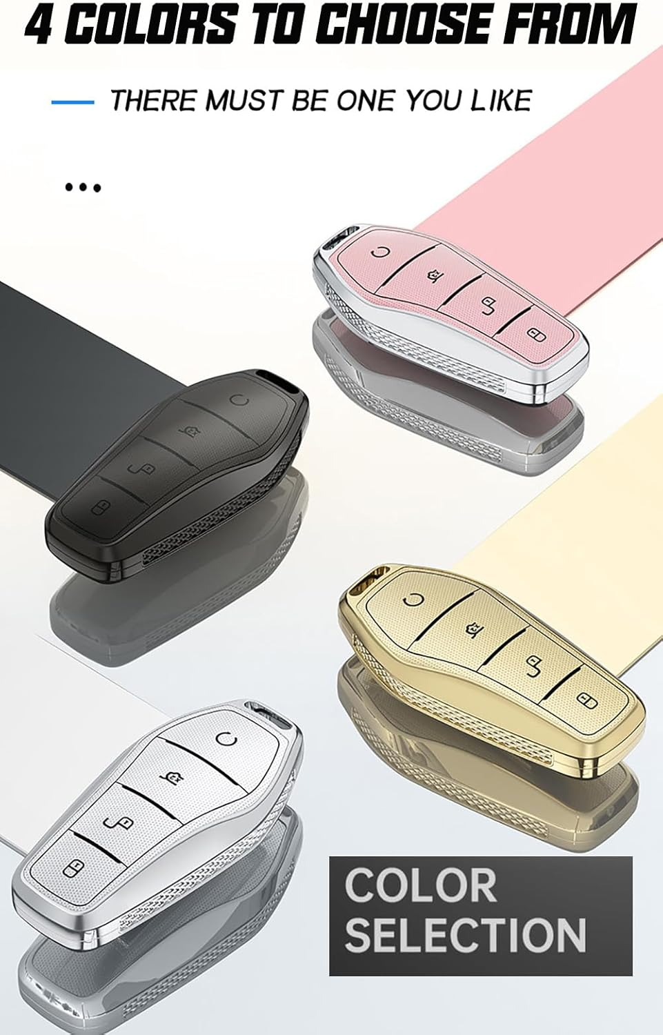 Smart Remote Car Key Case Fit for BYD Atto 3 Han Tang Dolphin Yuan Qin Seal Dolphin Song Pro-Dm-I Key Cover Keychain Protective Key Shell Plating Key Fob Holder Keyring 4 Buttons a Pink - A-Black image number 6
