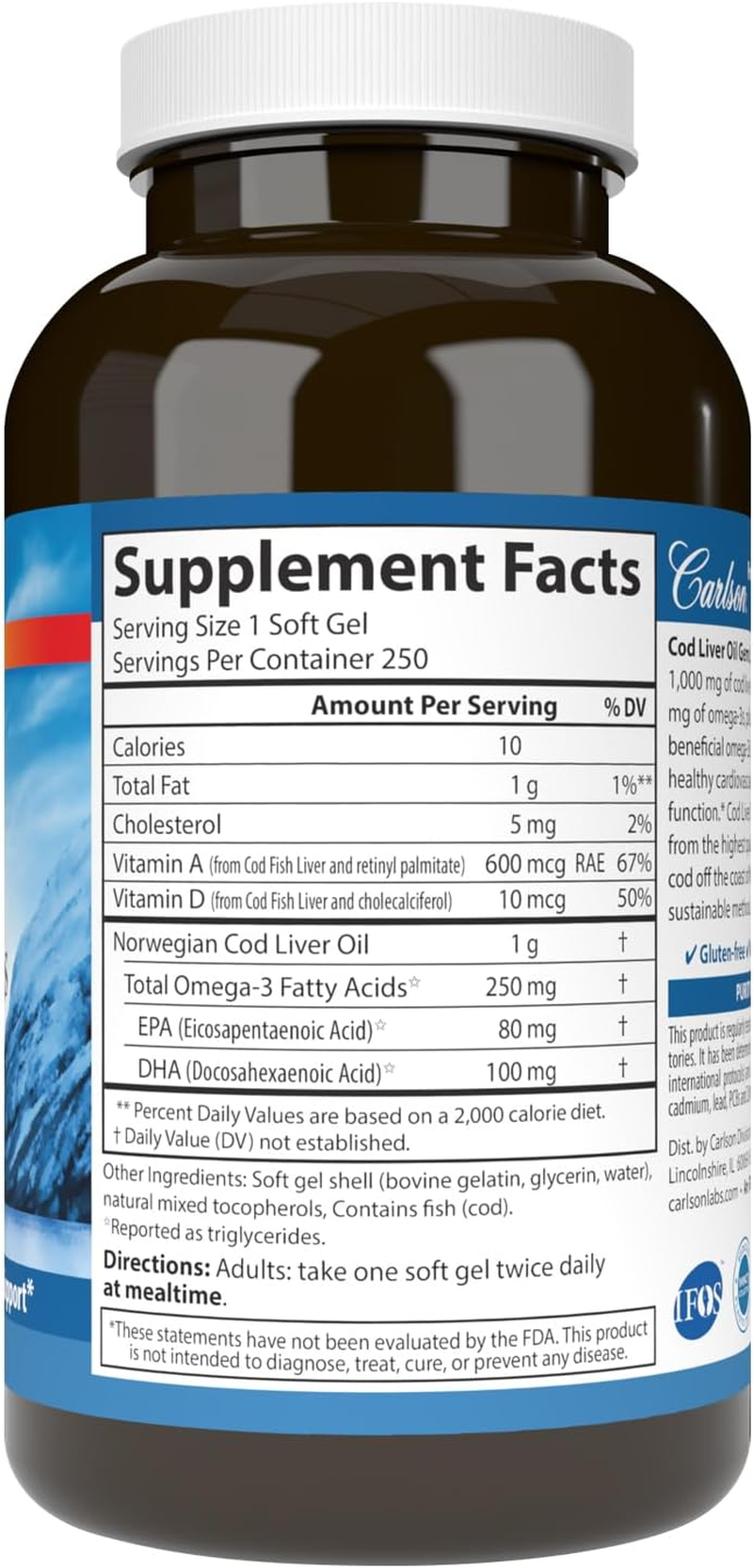 Carlson Carlson Super Cod Liver 250 Soft Gels image number 1