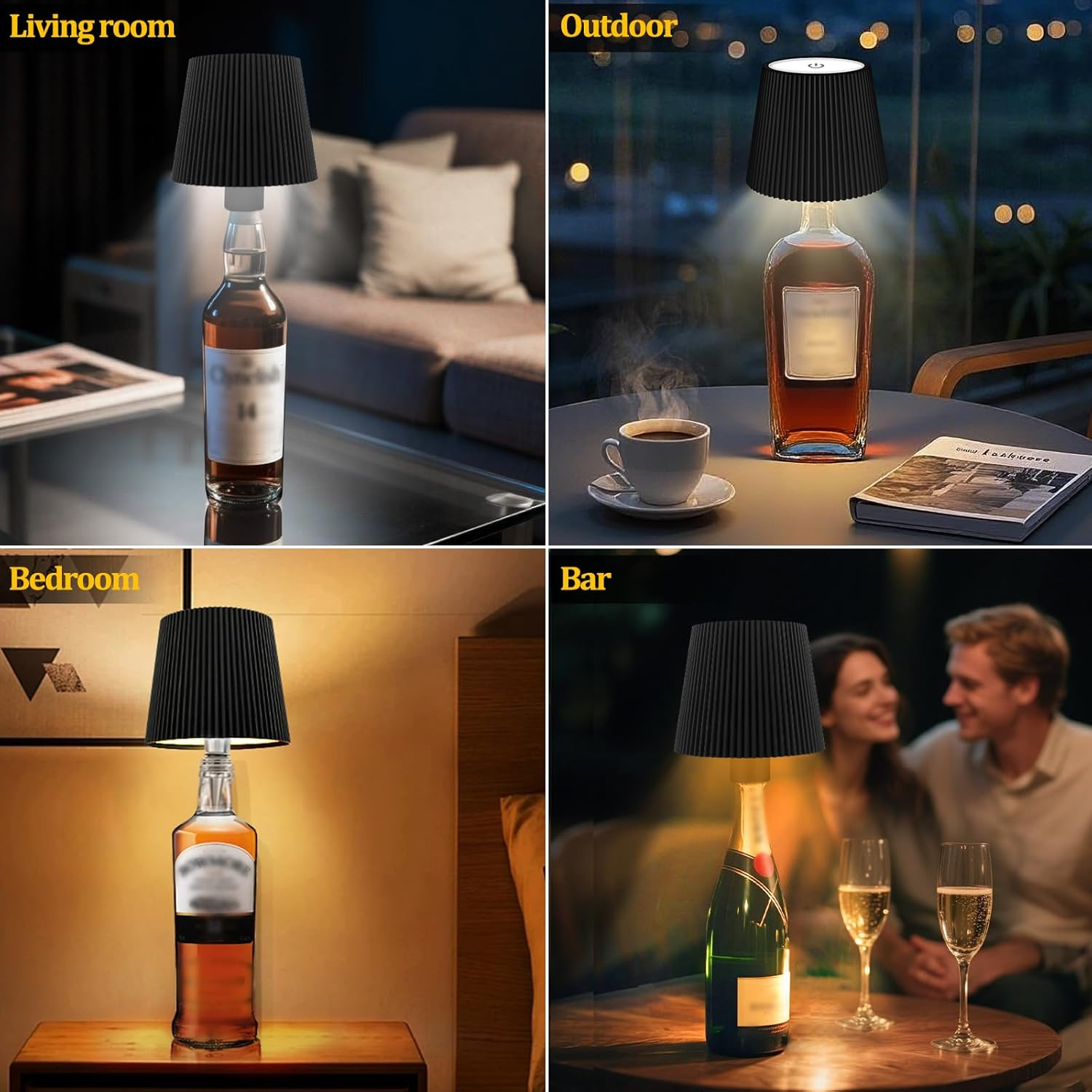Bottle Lamp Attachment LED Rechargeable, 3 Adjustable Colour Temperature Modes, Touch Bottle Lamp, Protection Class IP54, Wireless USB Rechargeable Table Lamps, for Restaurant, Bedroom, Garden, Bar image number 3