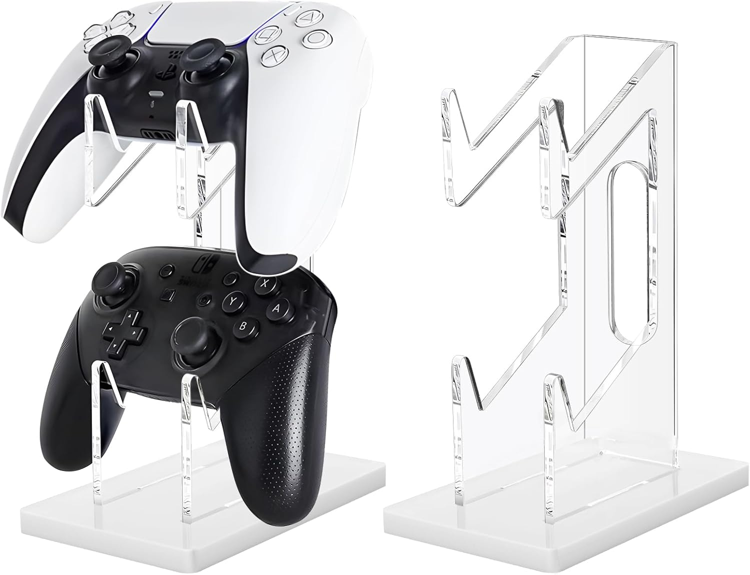 FYY Game Controller Holder 2 Tiers - Universal Dual Controller Stand Headphone Holder, Acrylic Blue Controller Display Stand Compatible with Nintendo Switch Xbox PS5 PS4, Desk Mounts for Controller - 2 Pcs-Black image number 5
