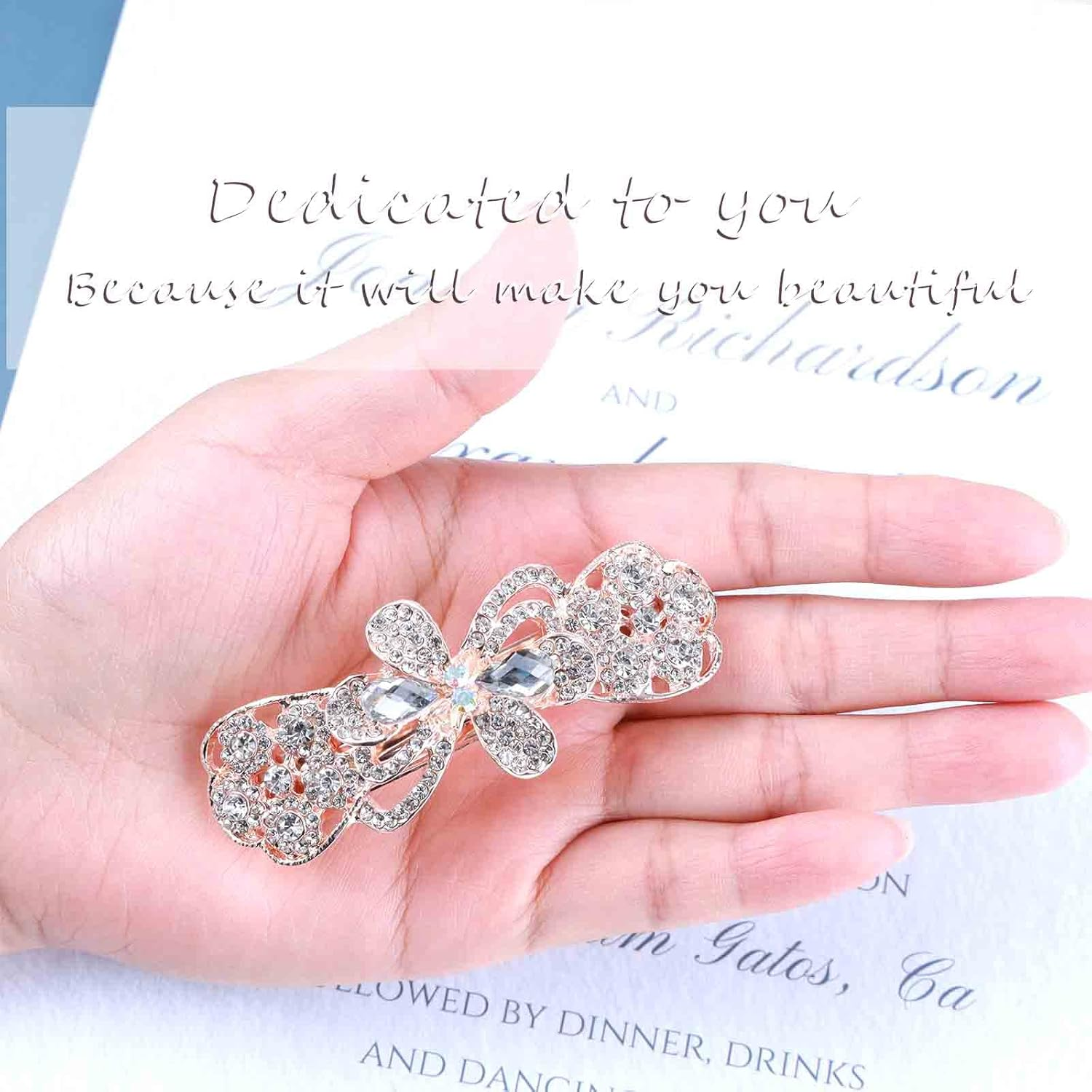 Tseenyi Rhinestone Wedding Hair Clip Bow Crystal Hair Clip Sparkling Bridal Rhinestone Decorative Headwear Crystal Hair Clip Hair Accessories Women and Girls (Gold with Champagne) image number 3