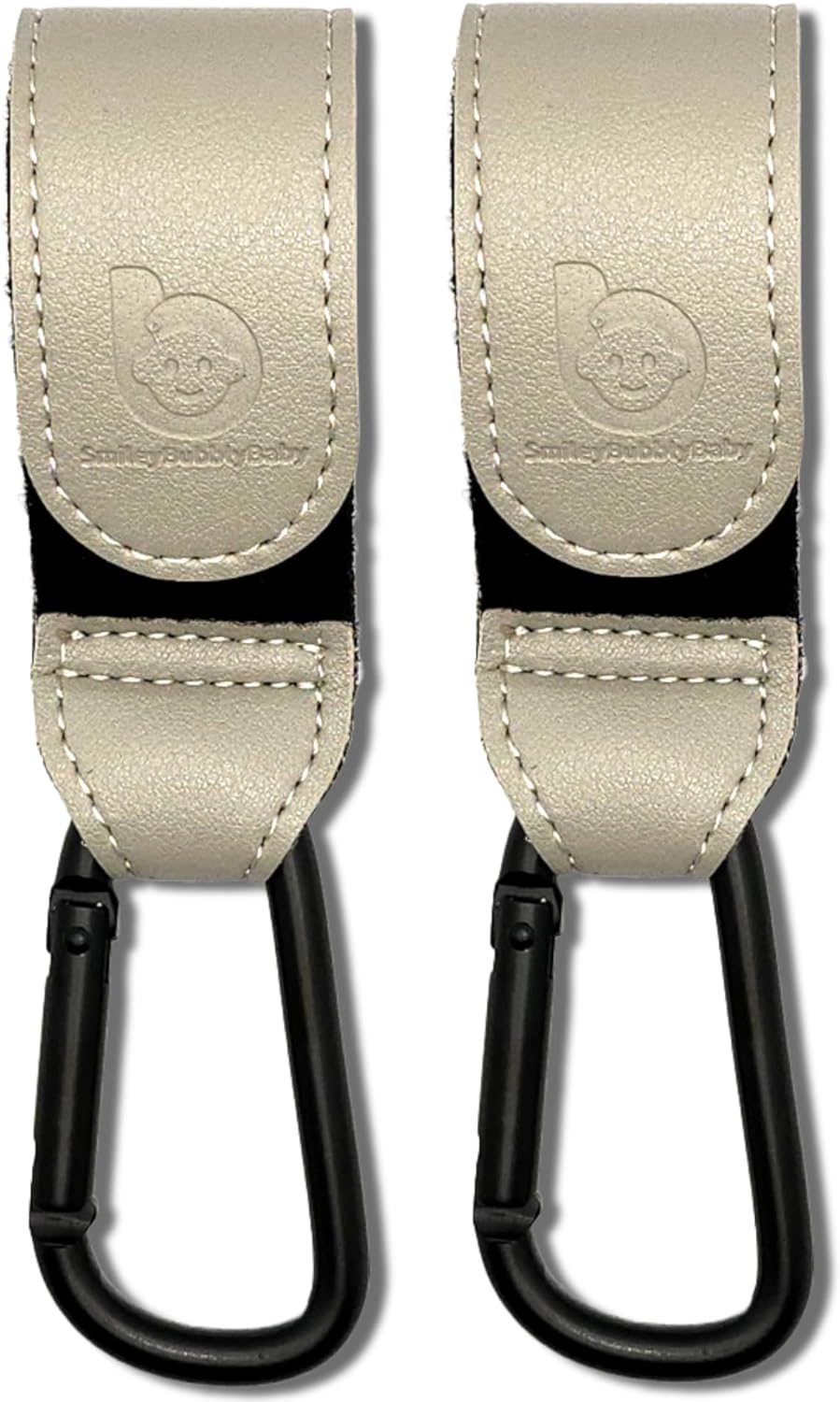 Universal Stroller Clips X2| Soft Vegan Leather Pram Hooks| Hang Your Shopping, Handbag and Baby Diaper Bags| (Grey)