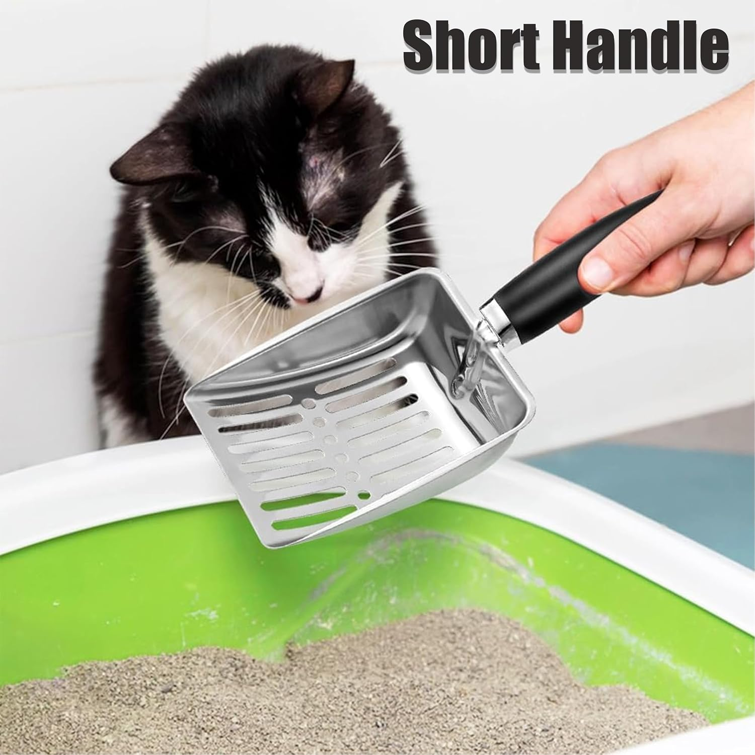 2 Pcs Stainless Steel Cat Litter Scoop at Litter Scoop Stainless Steel,Pet Supplies Litter Scooper Metal Cat Litter,Suitable for Coarse Sand, Jumbo Cat Litter Scoop Sifter Scooper Holder image number 5