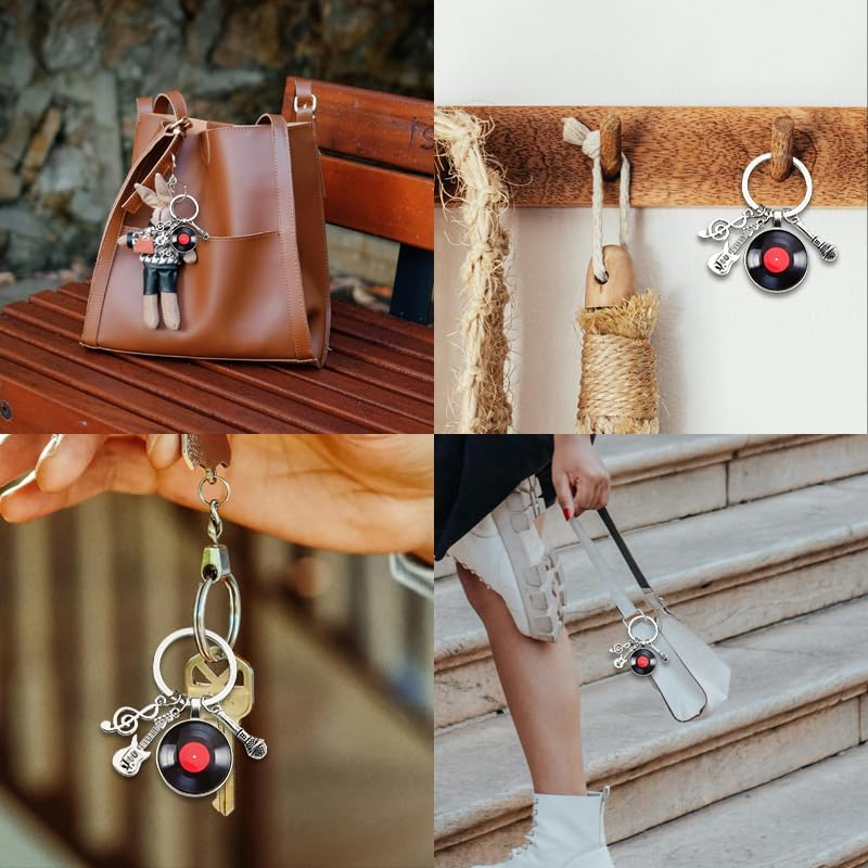 Vinyl Record Keychains for Music Lovers Cool Punk Christmas Birthday Gifts for Musician Composer Girl Boys Music Teachers Students Music Accessories Recording Player Pendant Key Chain image number 3