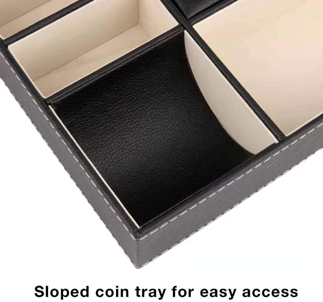 BAOYUN Valet Tray - Leather Mens Night Stand Organizer with 5 Compartment for Wallet, Phone, Sunglasses, Coins, Keys, Jewelry image number 4