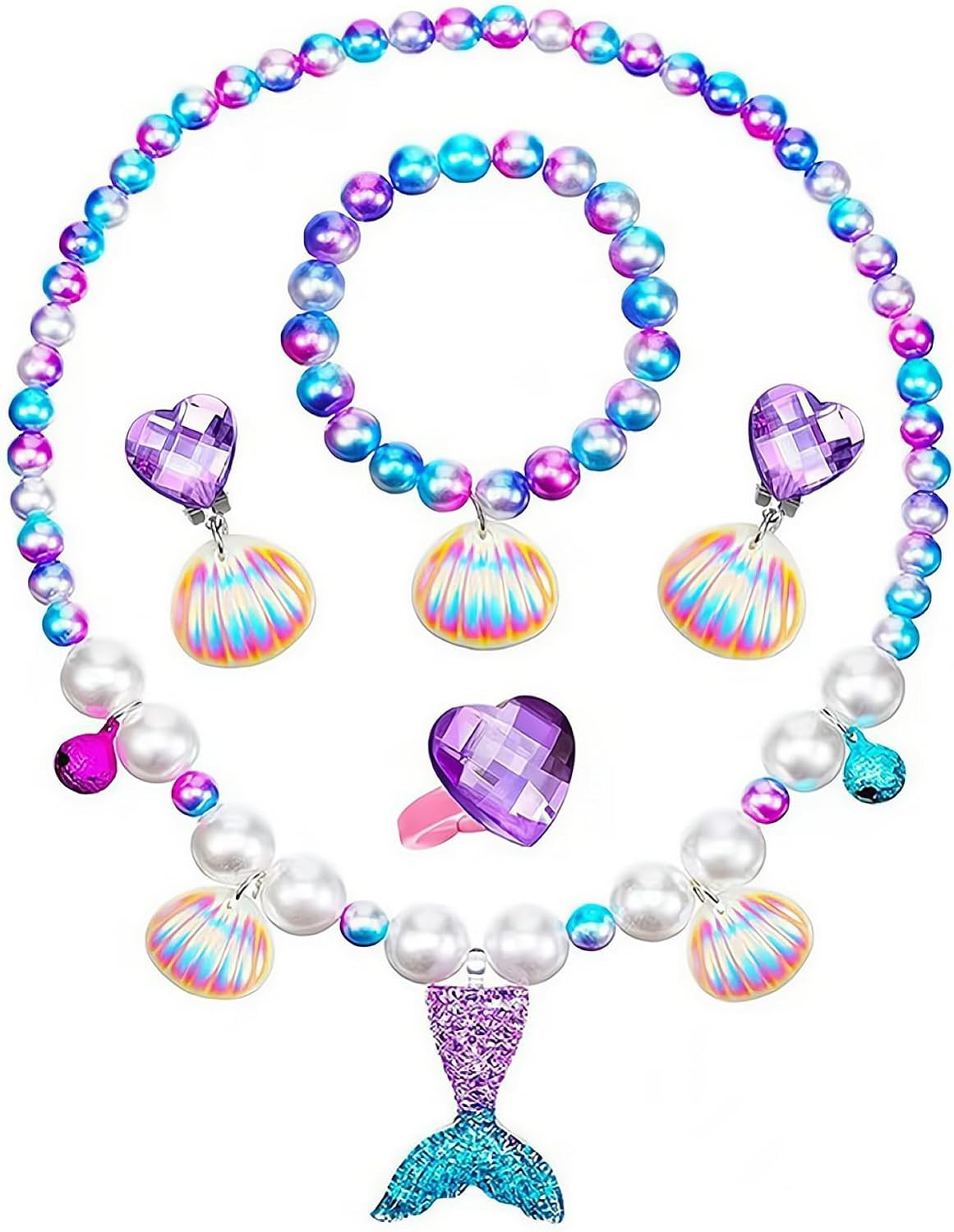Mermaid Necklace Bracelet Set - Princess Party Accessories for Girls - Mermaid Jewelry Birthday Decorations Gift (Necklace Set) image number 4