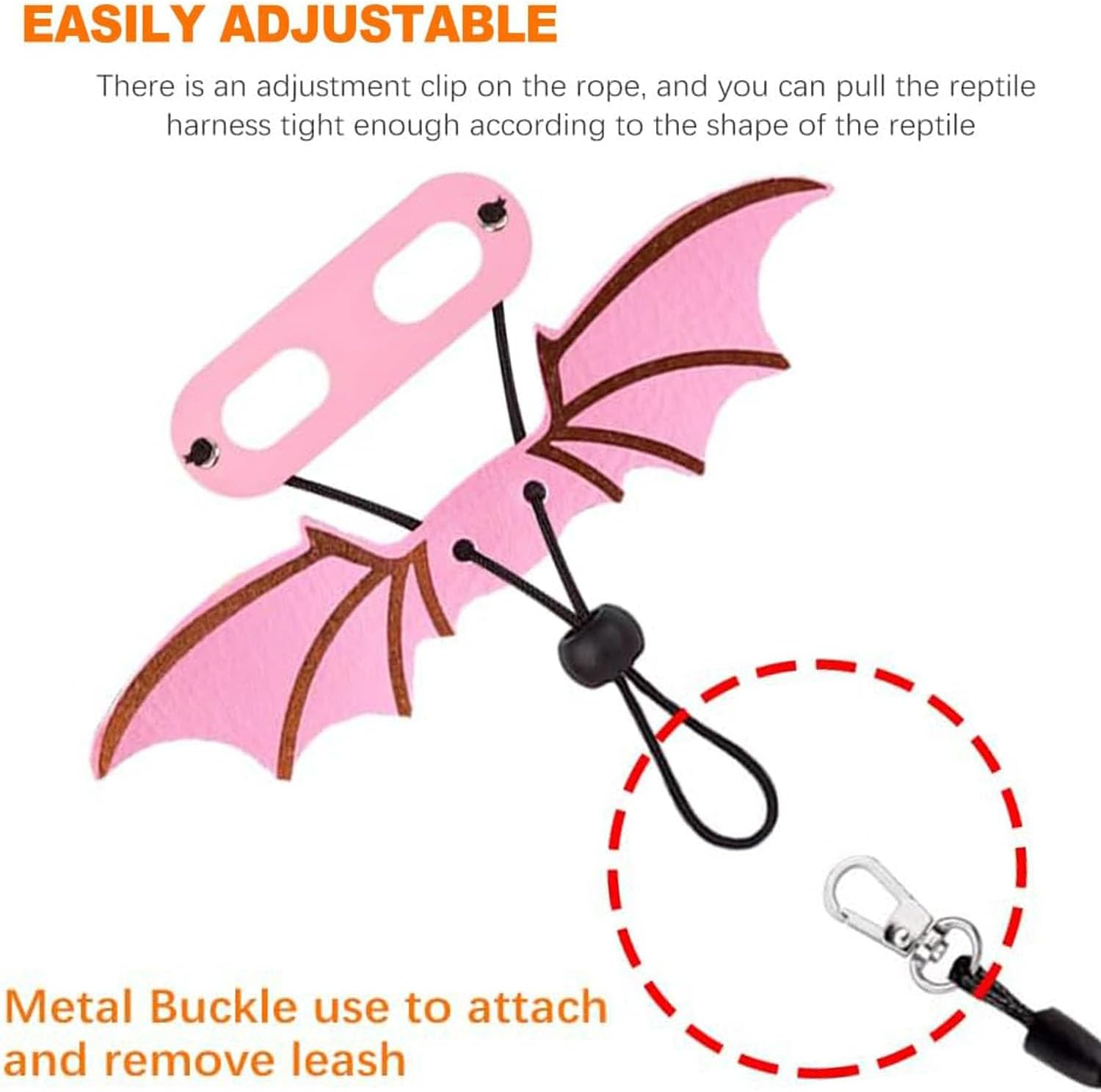 Bearded Dragon Lizard Leash Harness - Burgundy Bearded Lizard Winged Harness and Lead, Adjustable 3 Size Pack Burgundy Bearded Lizard Dinosaur Wing Harness Leash with Leader (Pink) image number 5