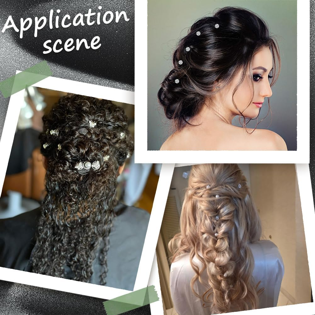 SOFPLATE 1 Box 4 Styles 60Pcs Pearl Twist Hair Pins Rhinestone Hair Pins Bulk Imitation Pearl Sparkle Diamond Flower Butterfly Hairpin for Wedding Bridal Party Prom Christmas Birthday Gift Women Adult image number 4