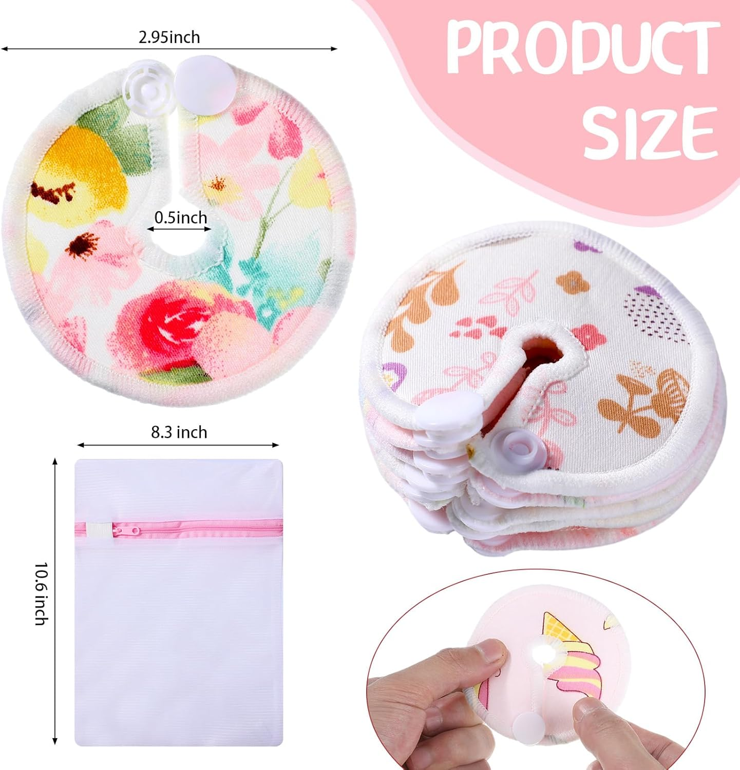 Yungyan 24 Pieces G Tube Covers Reusable Feeding Button Pads Soft G J Tube Button Covers Washable Nursing Breast Pads for Kid Baby Breastfeeding Care Supplies(Floral) image number 2