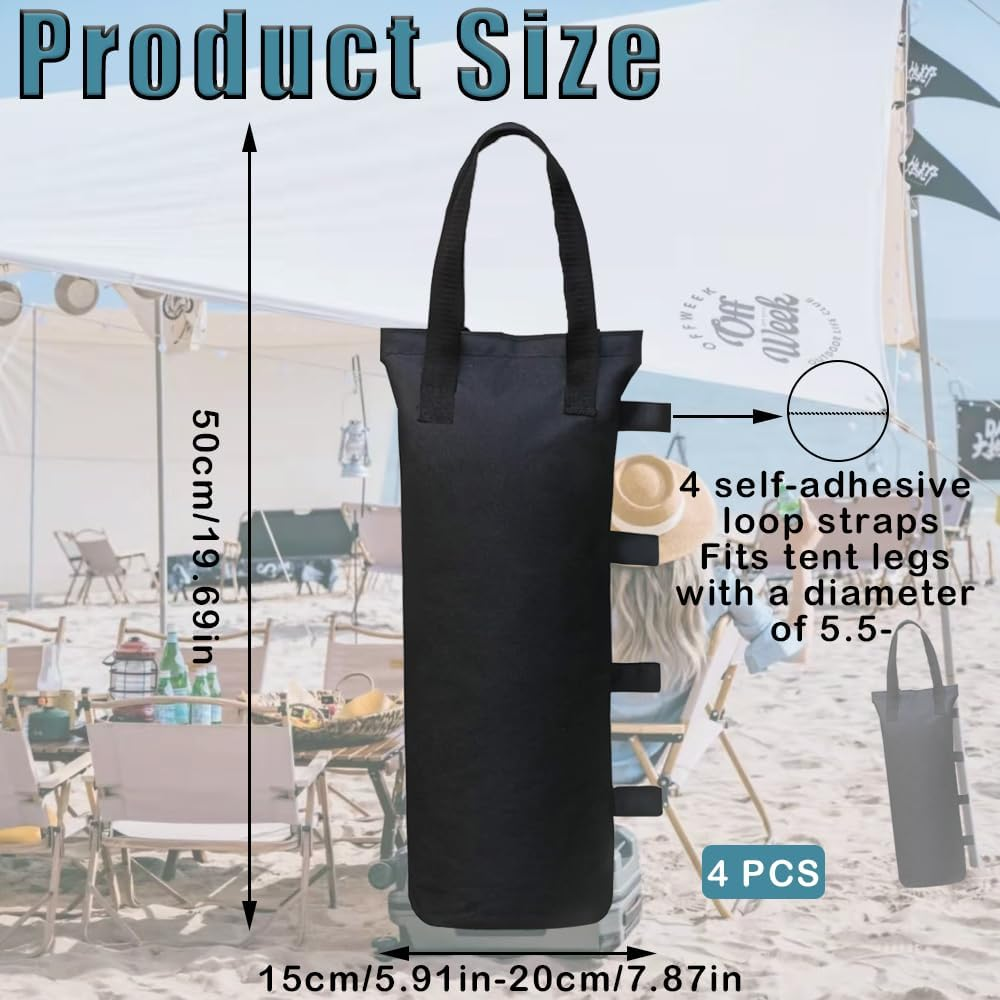 Cerkkapo Gazebo Sandbags, Pack of 4 Sandbags for Filling, 600D Oxford Thick Sandbag Weights for Gazebo, Weight Sand Bags for Gazebo, Sandbag for Pop-Up Gazebo, Tent, Parasol, 20 X 50 Cm image number 3