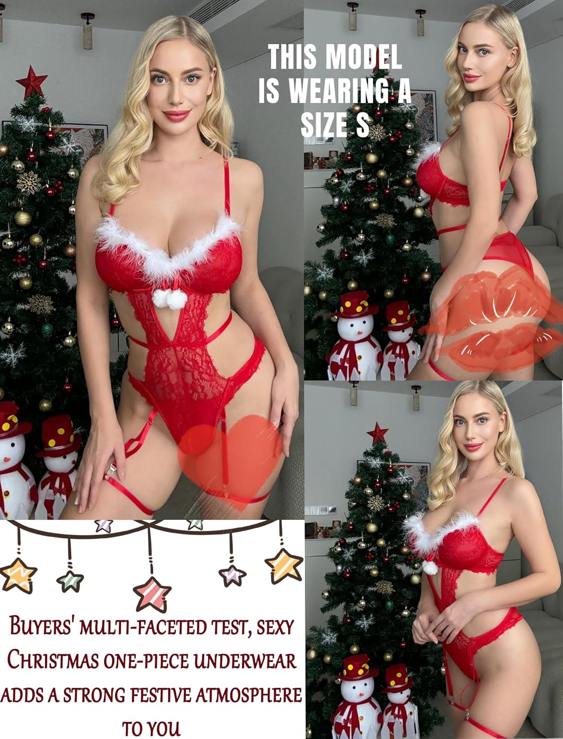 Avidlove Christmas Garter Lingerie Set Lace Strappy Teddy Underwired Naughty Bodysuit Exotic One Piece Babydoll image number 3