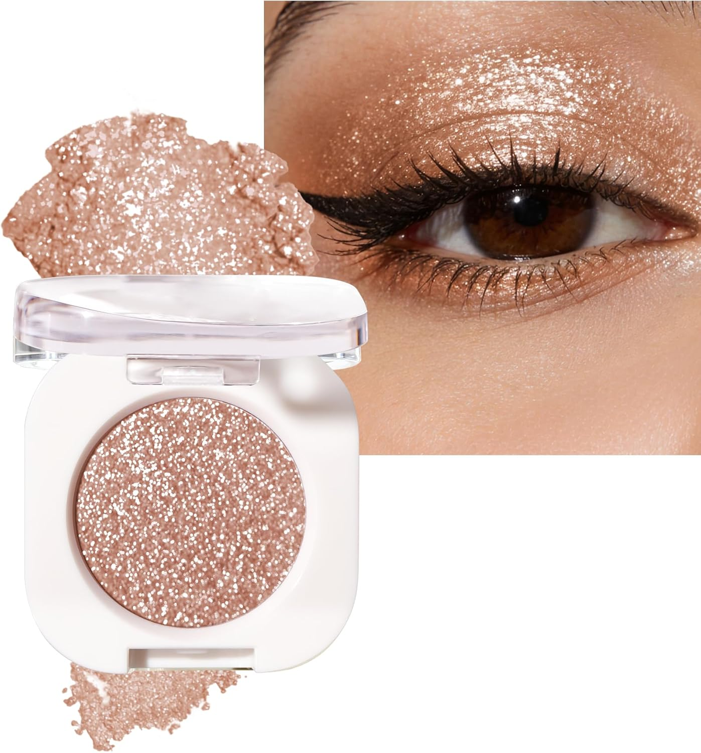 Glitter Eye Shadow Champagne Gold, Sheer Pearl Glowy Single Eyeshadow Palette, Waterproof, Durable, Fine Texture & Blendable, Diamond Shimmering Eyeshadow Highlighter Palette Eye Make-Up 09 image number 4