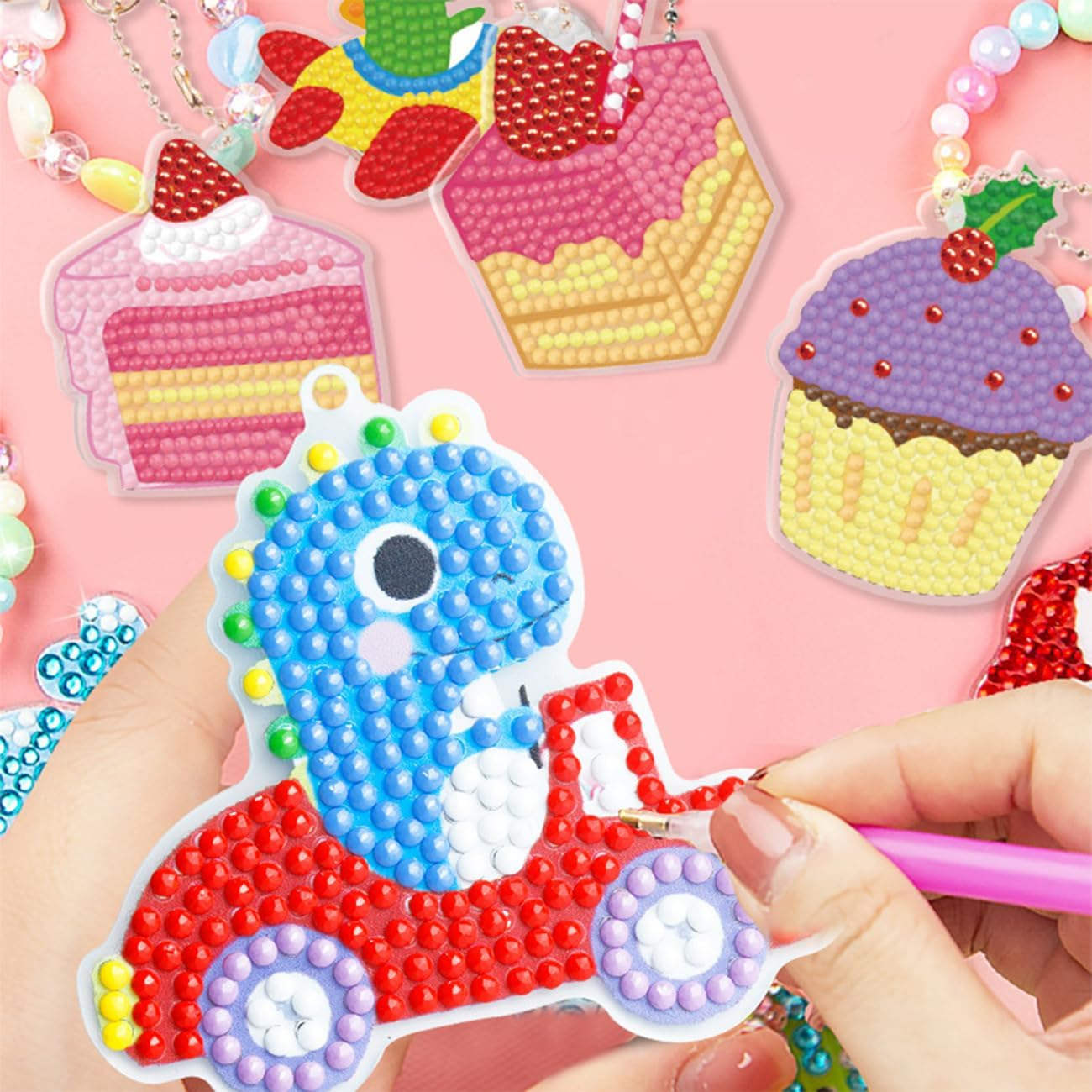 Cawtiuly Creative Kids DIY Diamond Painting Keychain Craft Kit - 3 Pack Customizable PVC Gem Art Set with Stickers & Accessories, Non-Toxic Crafting Supplies for Ages 5-12, Fun for Girls & Boys - 3 image number 2