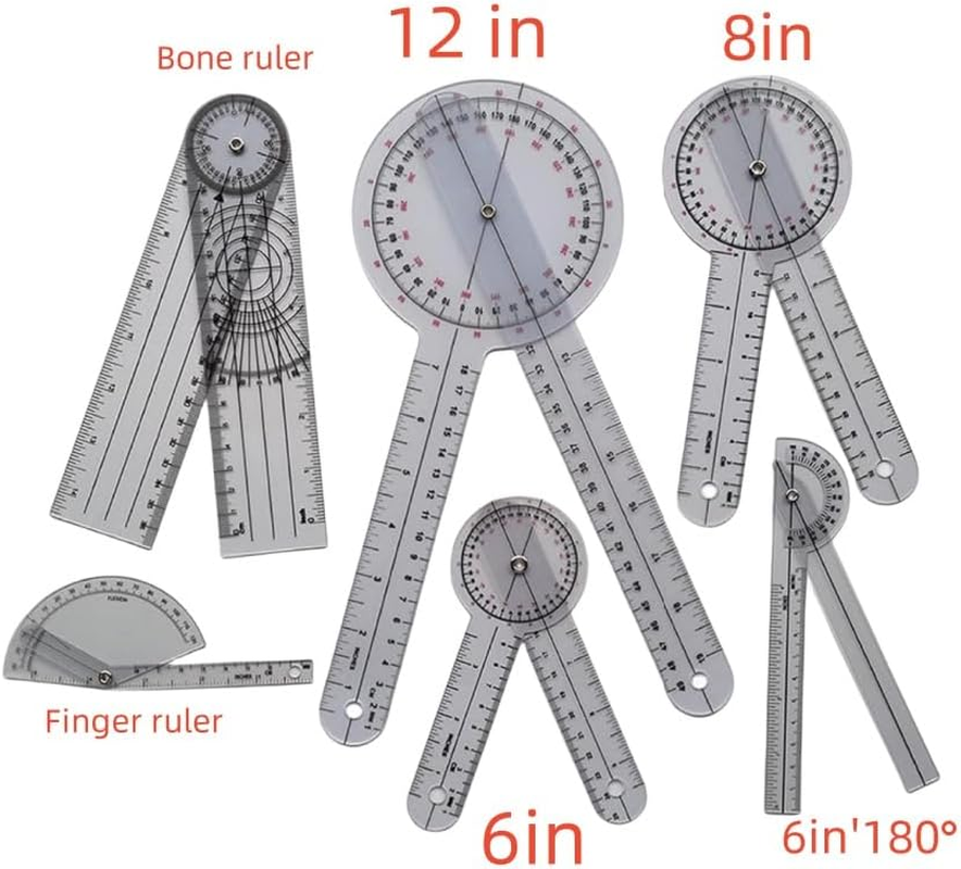 GYWHOOFT Finger Goniometer, 6 Pcs 360&deg;Goniometer Set,6/8/12 Inch Angle Finger Goniometer, Occupational Therapy Protractor Tool Measuring Angle Ruler 360 Degree Universal