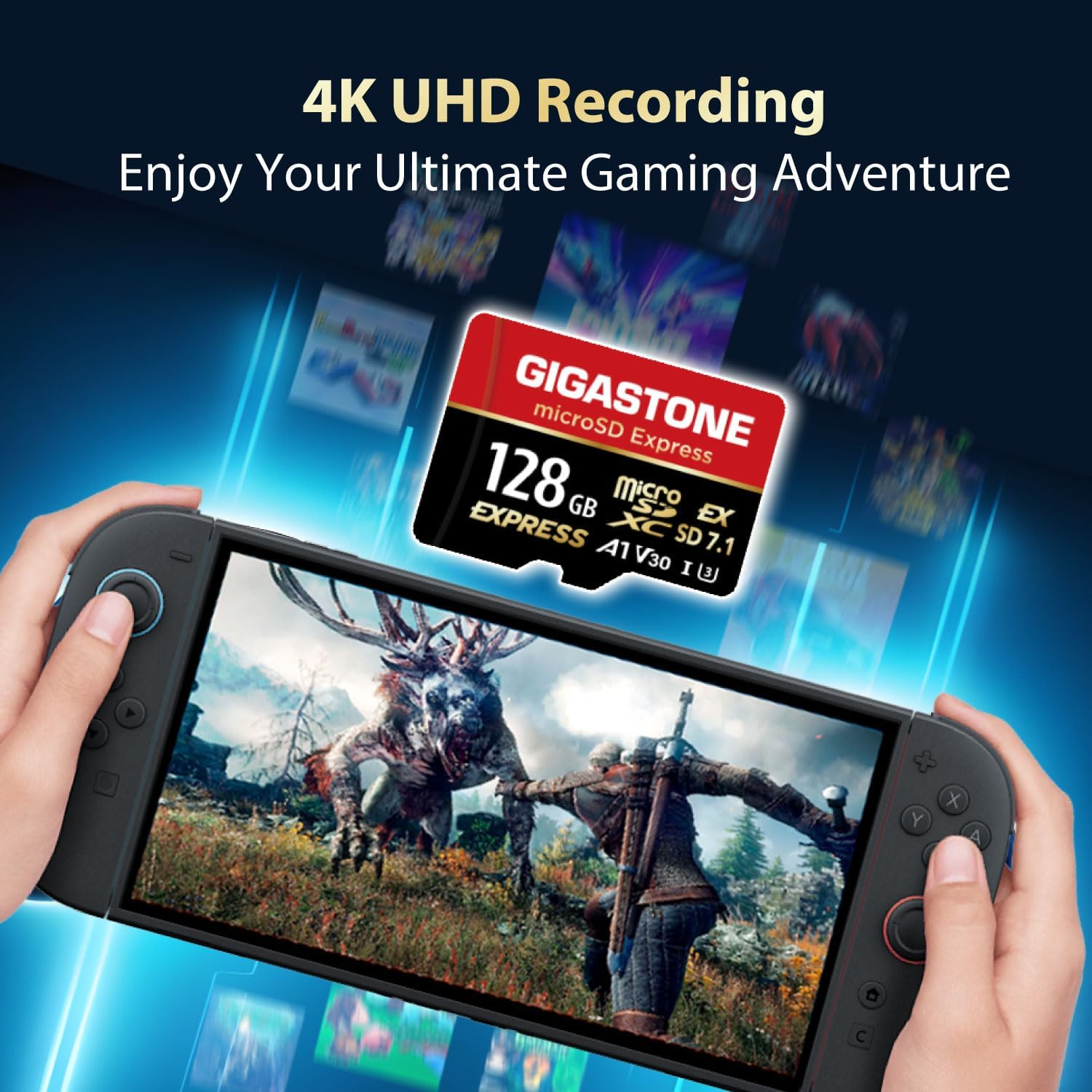 GIGASTONE 128GB Microsd Express, Microsdxc Express Memory Card SD 7.1 Speed up to R/W 880/500Mb/S Compatible with Nintendo-Switch 2, Professional Camera, A1 V30 U3, with SD Adapter image number 2