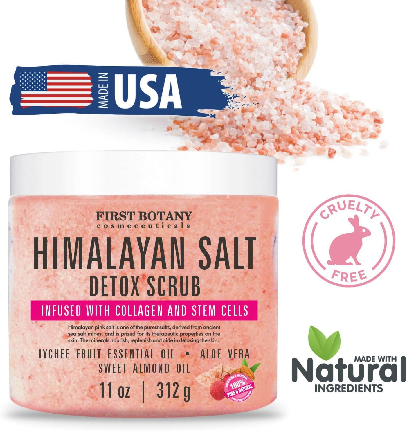 First Botany Body Scrub - Natural Exfoliating Salt Scrub & Body and Face Souffle Helps with Moisturizing Skin, Acne, Cellulite, Dead Skin Scars, Wrinkles (Himalayan Salt) image number 1