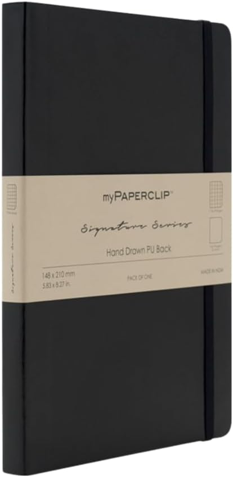 Mypaperclip Signature Series A5 Leather Lined Notebook | 192 Pages, 100 GSM, Italian Vegan Leather Soft Cover | Flat Lay | Bookmark & Elastic Closure | Green