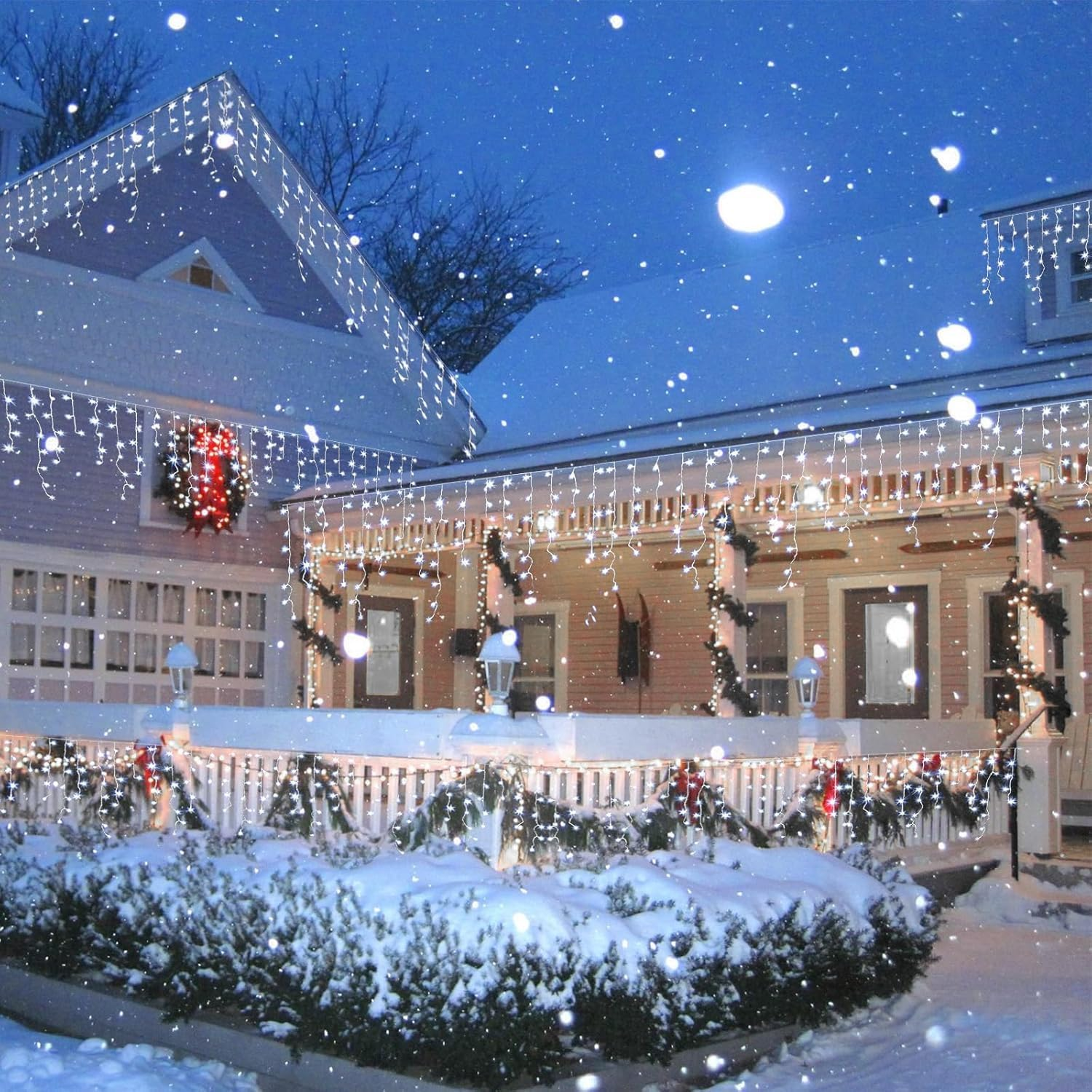 Christmas Lights Outdoor, Icicle Lights 32.8 Ft 400 LED Fairy Lights with Remote 8 Modes Icecycle String Lights Cascade for Wedding Indoor outside Party Holiday House Xmas Decorations(White) image number 3