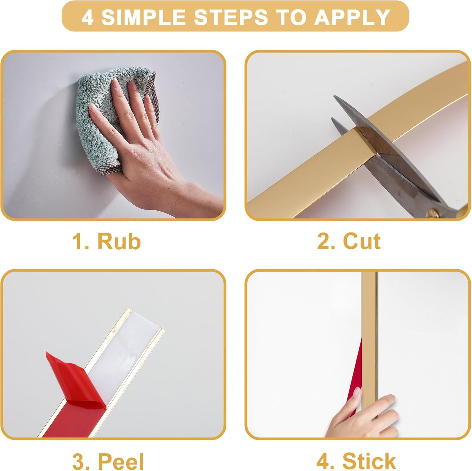 Soengsau Matte Gold Finish Molding Trim, 5M (L) X 1Cm (W) Peel and Stick Decoration Strip for Ceiling, Wall, Tile Edge, Furniture Cabinet, Mirror