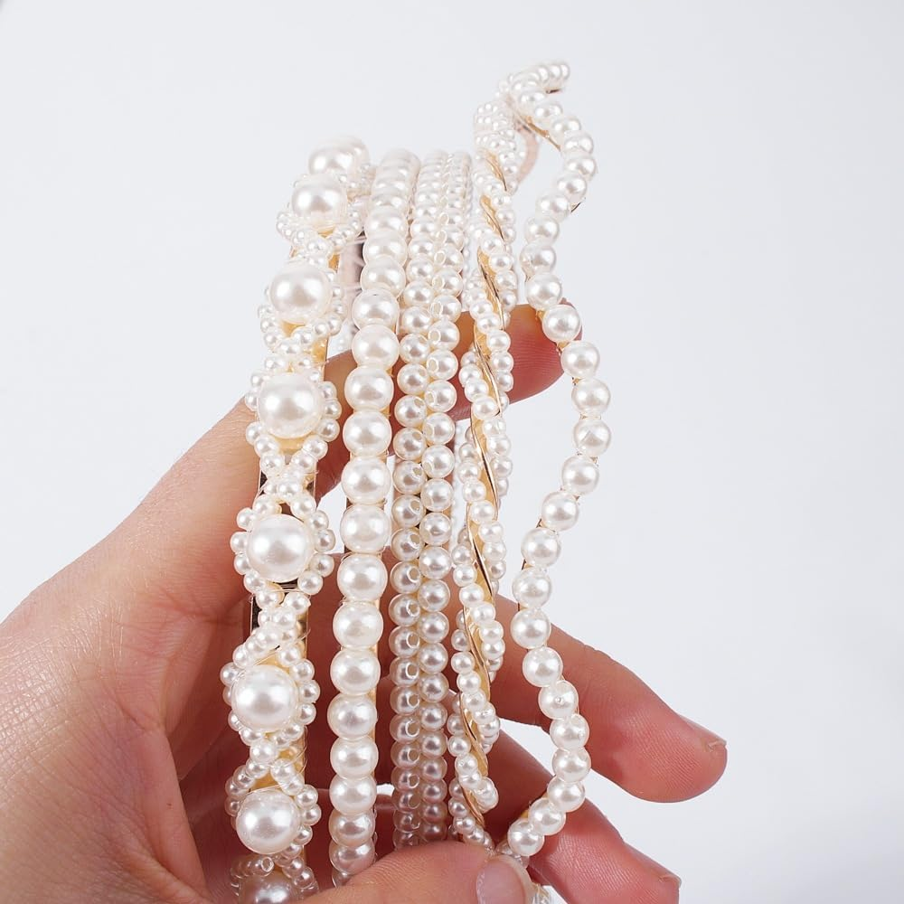 Headband with Pearls, Women'S Pearl Headband, Pack of 5, Elegant White Faux Pearls, Hair Accessories for Women, Girls, for Wedding, Birthday, Party, Valentine'S Day