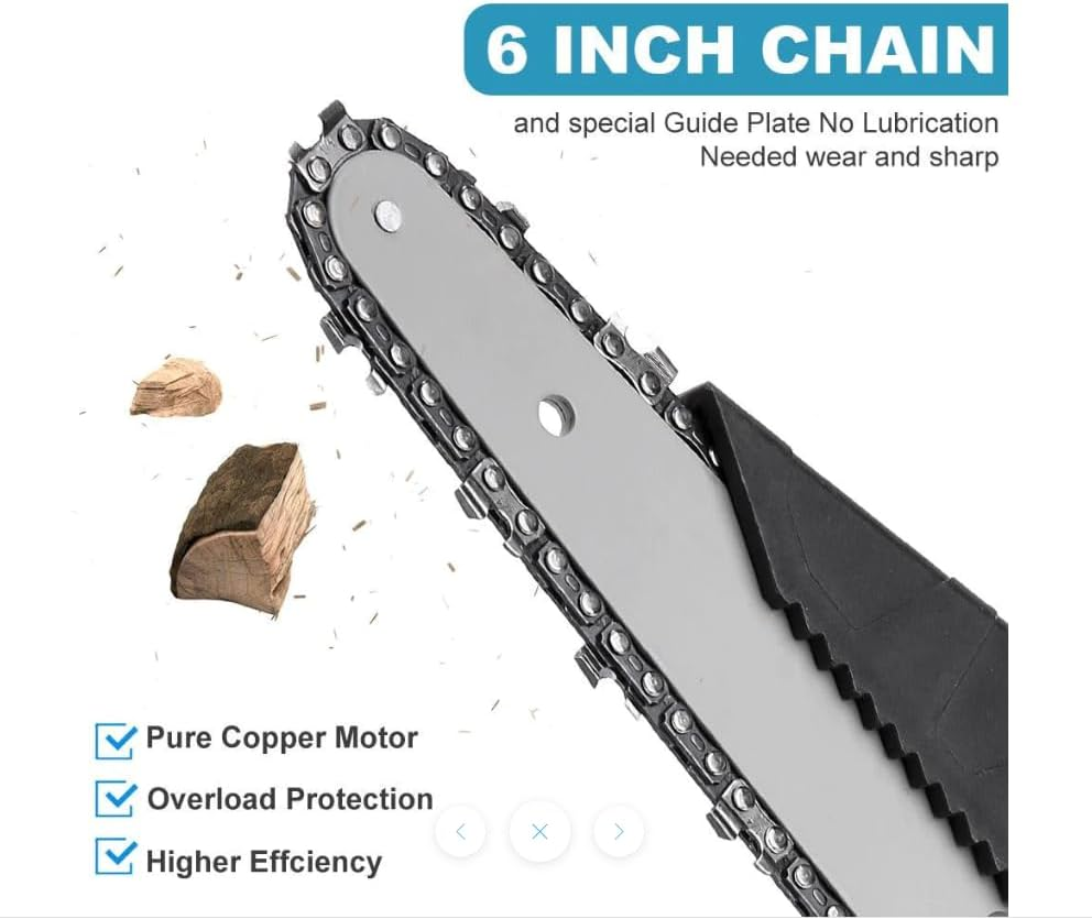Mini Chainsaw Cordless, 6 Inch Handheld Electric Power Chainsaw with 2Pcs Batteries, One-Hand Operated Portable Chain Saw for Tree Branches Trimming (High -Power) image number 6
