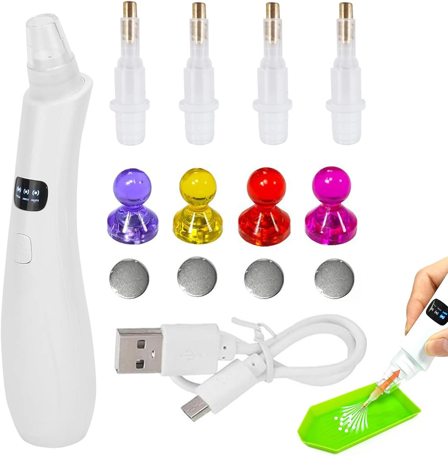 Rhinestone Applicator Tool, Gem Jewely Pickup Tool, Electric 3 Adjustable Suction Mode Replacement Tip Applicator Picker for Craft Jewelry Makeup Manicure image number 4