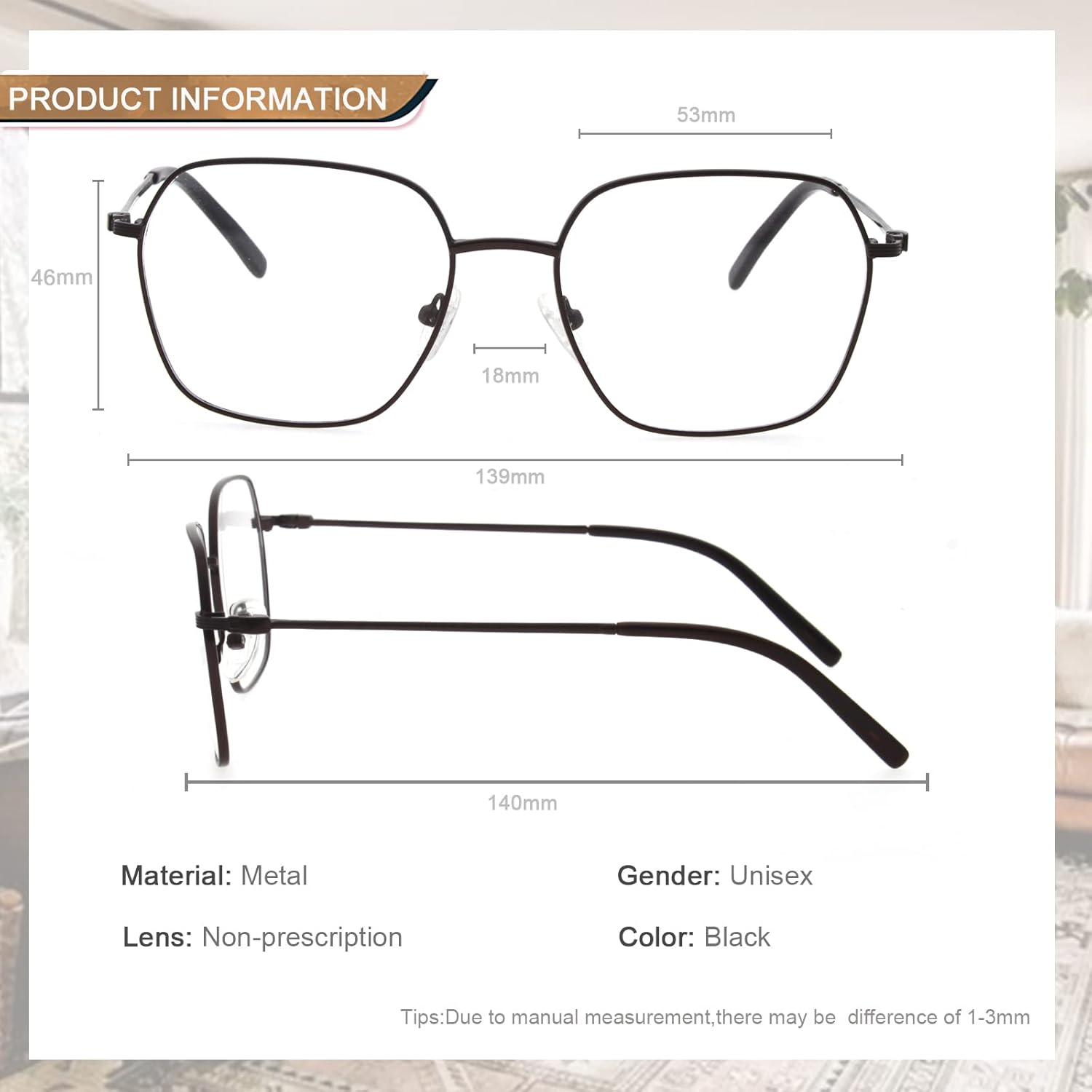 Vintage Metal Eyeglasses Clear Lens Fake Square Women Men Eyewear image number 2