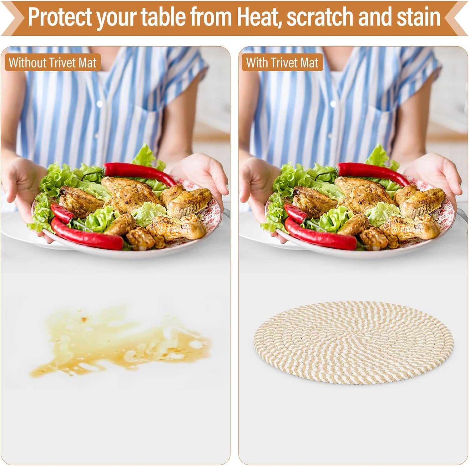Weave Coaster Trivet Mats Set for Hot Dishes, 5 Heat Resistant Pot Holders for Kitchen, Home Essentials, anti Stain Hot Pads for Hot Pots and Pans, Fall Decorations for Home, 7 Inches image number 1