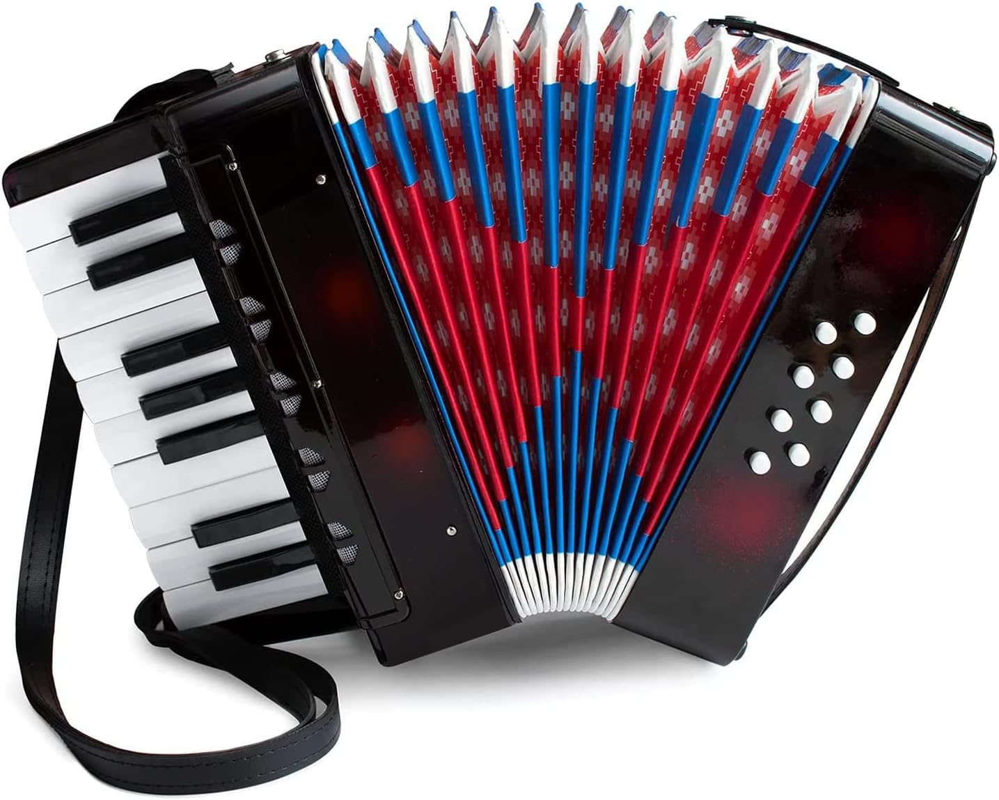 Kids 17 Key 8 Bass Button Mini Accordion Instrument with Retractable Leather Strap for Children Beginners Student Educational image number 3