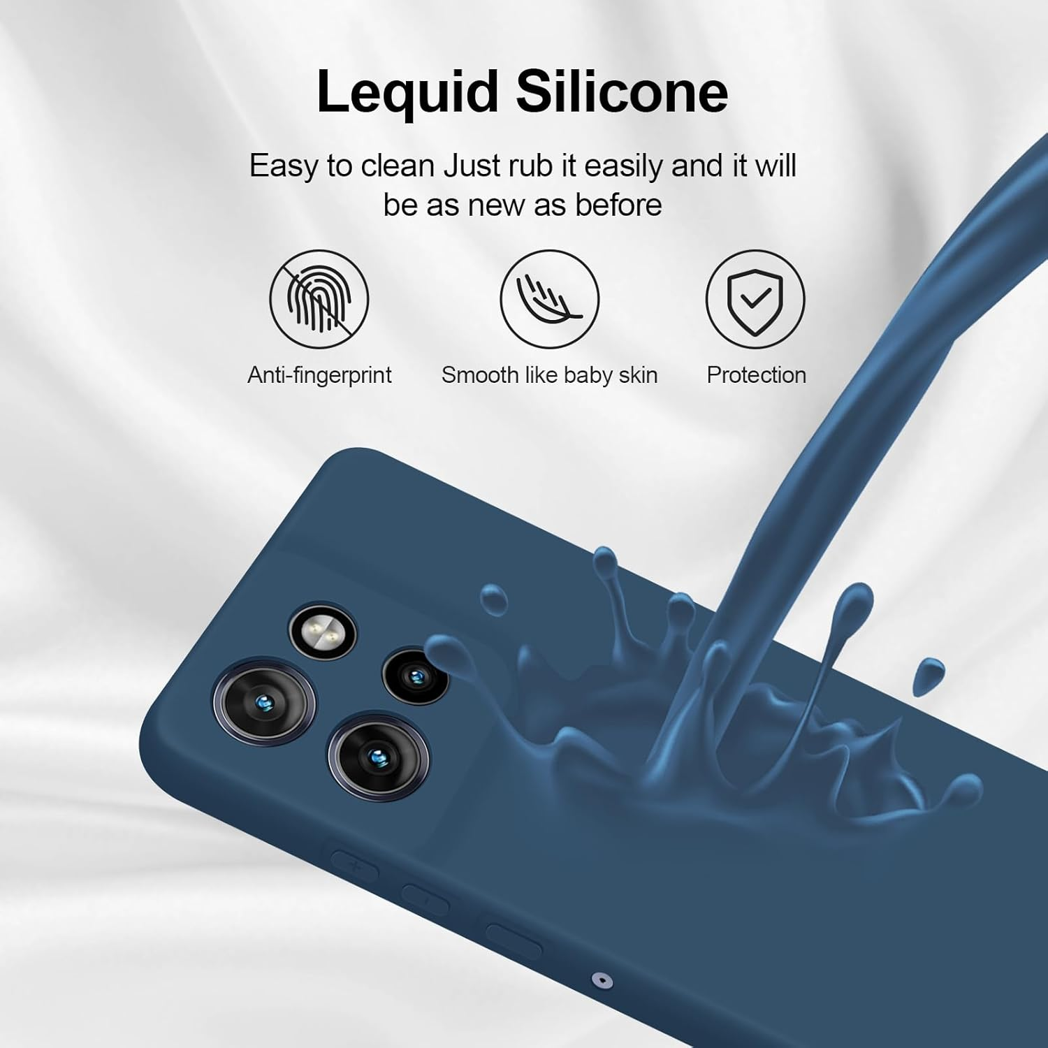 Giiyoon Case Compatible with Motorola Edge 50 Neo, Silky-Soft Touch Full-Body Protective Phone Silicone Case, Shockproof Cover with Microfiber Lining, Blue image number 5